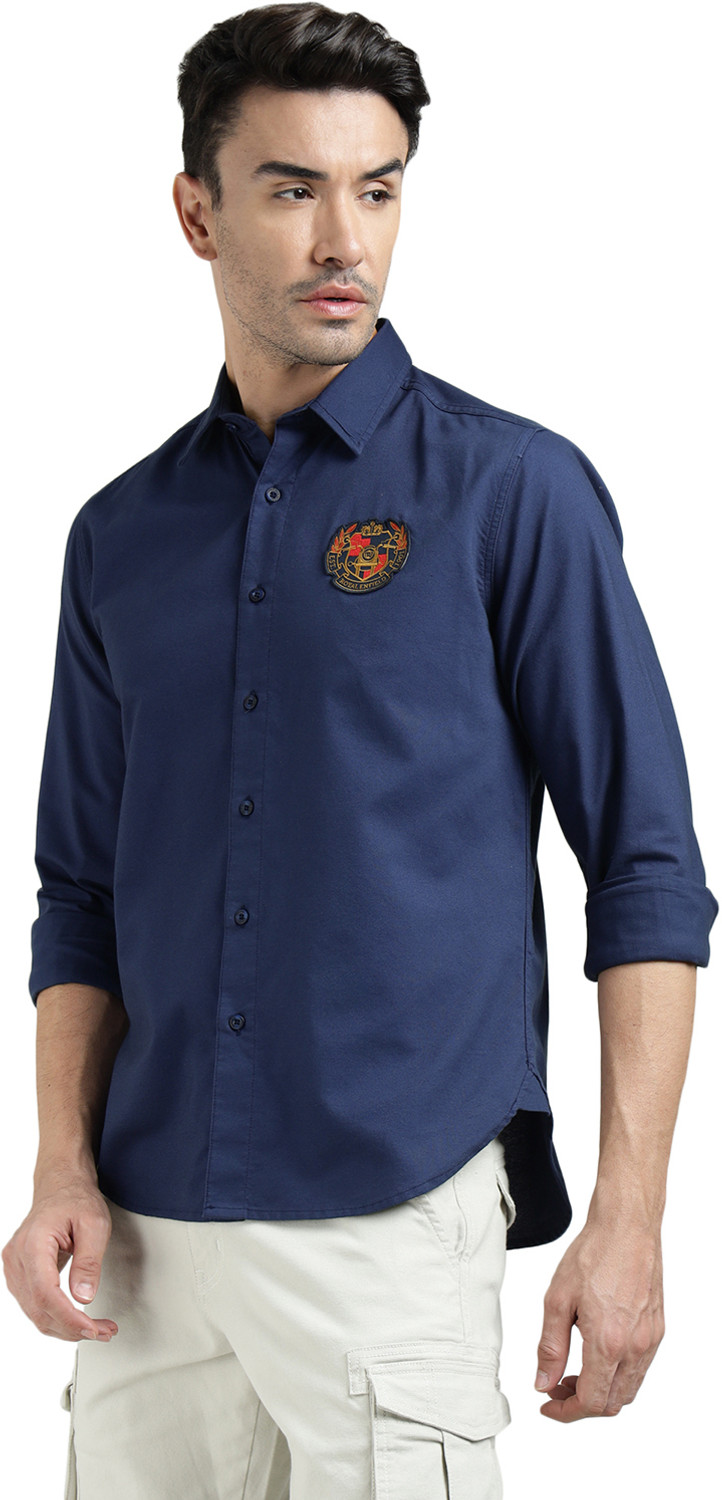 Image of ROYAL ENFIELD Men Solid Casual Dark Blue Shirt