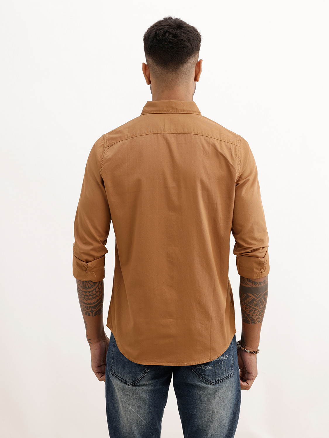 Image of WROGN Men Solid Casual Khaki Shirt