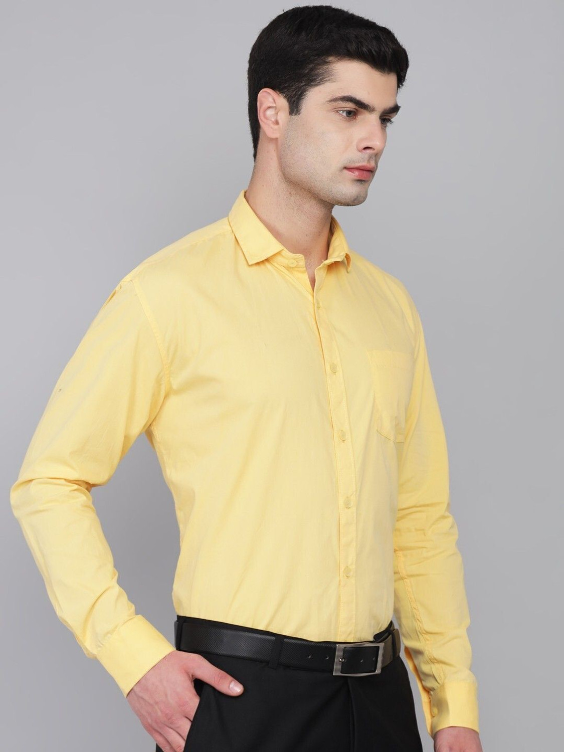 Image of Kibit Men Solid Formal Yellow Shirt