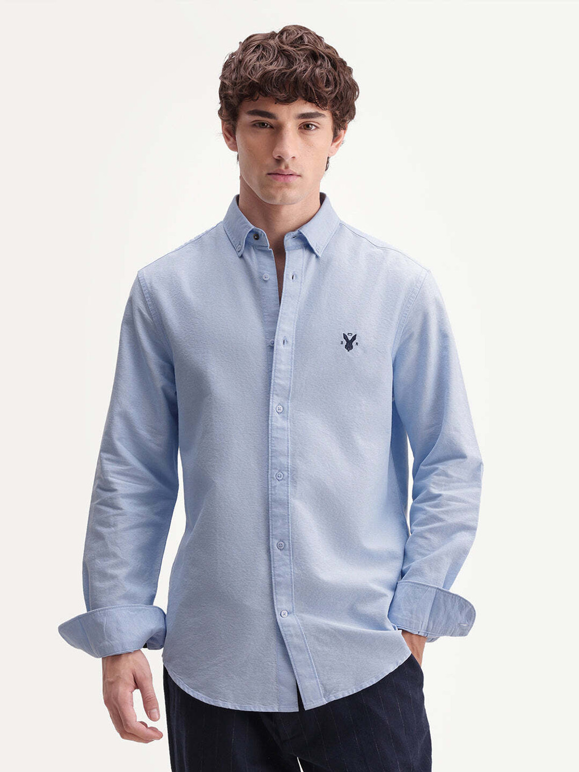 Image of RARE RABBIT Men Solid Casual Blue Shirt