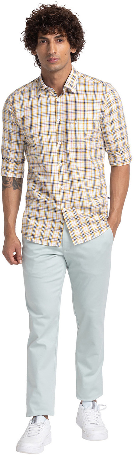 Image of PARX Men Checkered Casual Yellow Shirt
