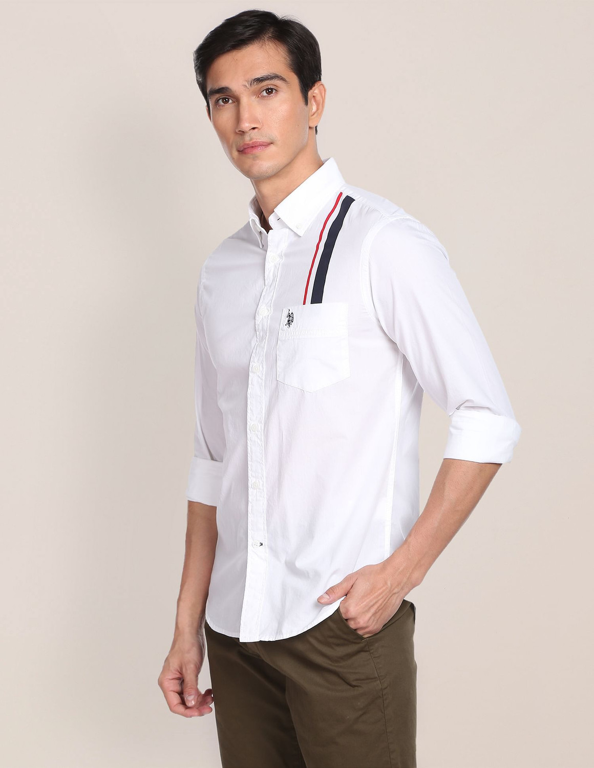 Image of U.S. POLO ASSN. Men Solid Casual White Shirt