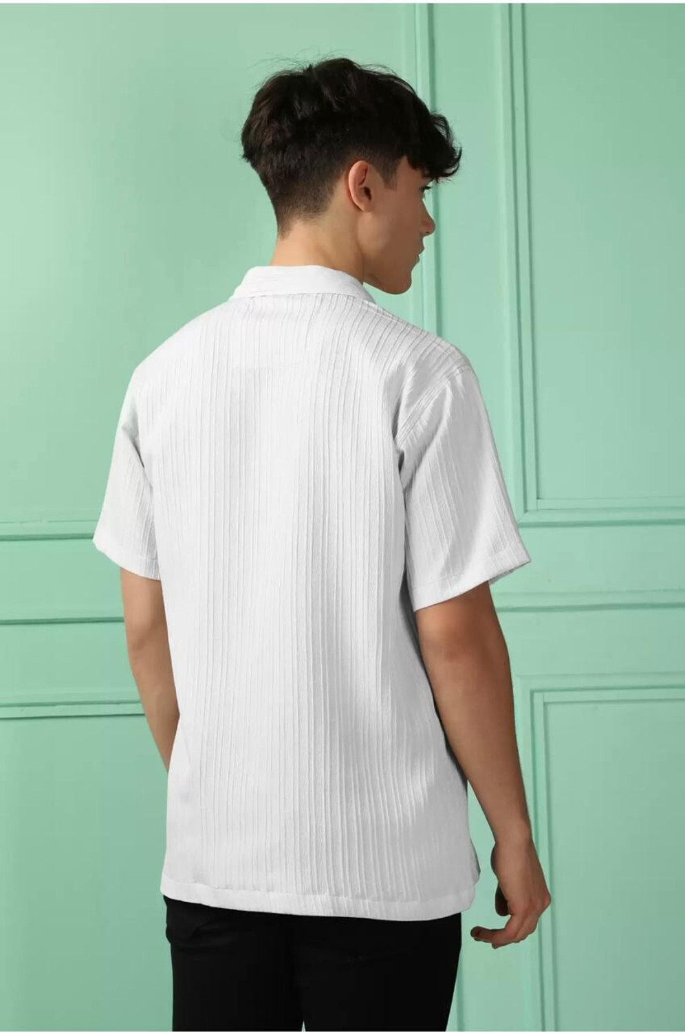 Image of VRLOOKS Men Self Design Casual White, Black Shirt