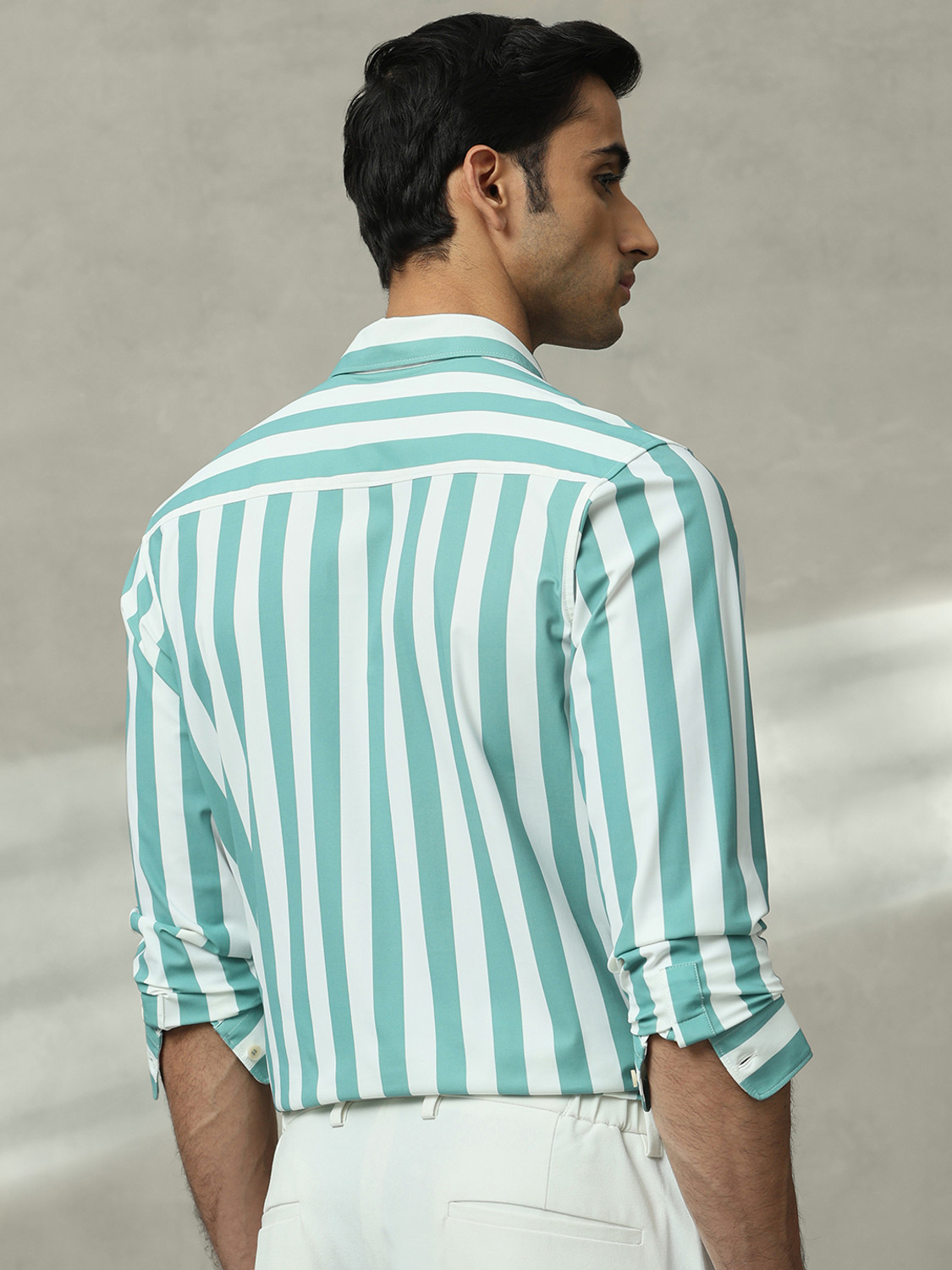 Image of MUFTI Men Striped Casual Blue Shirt