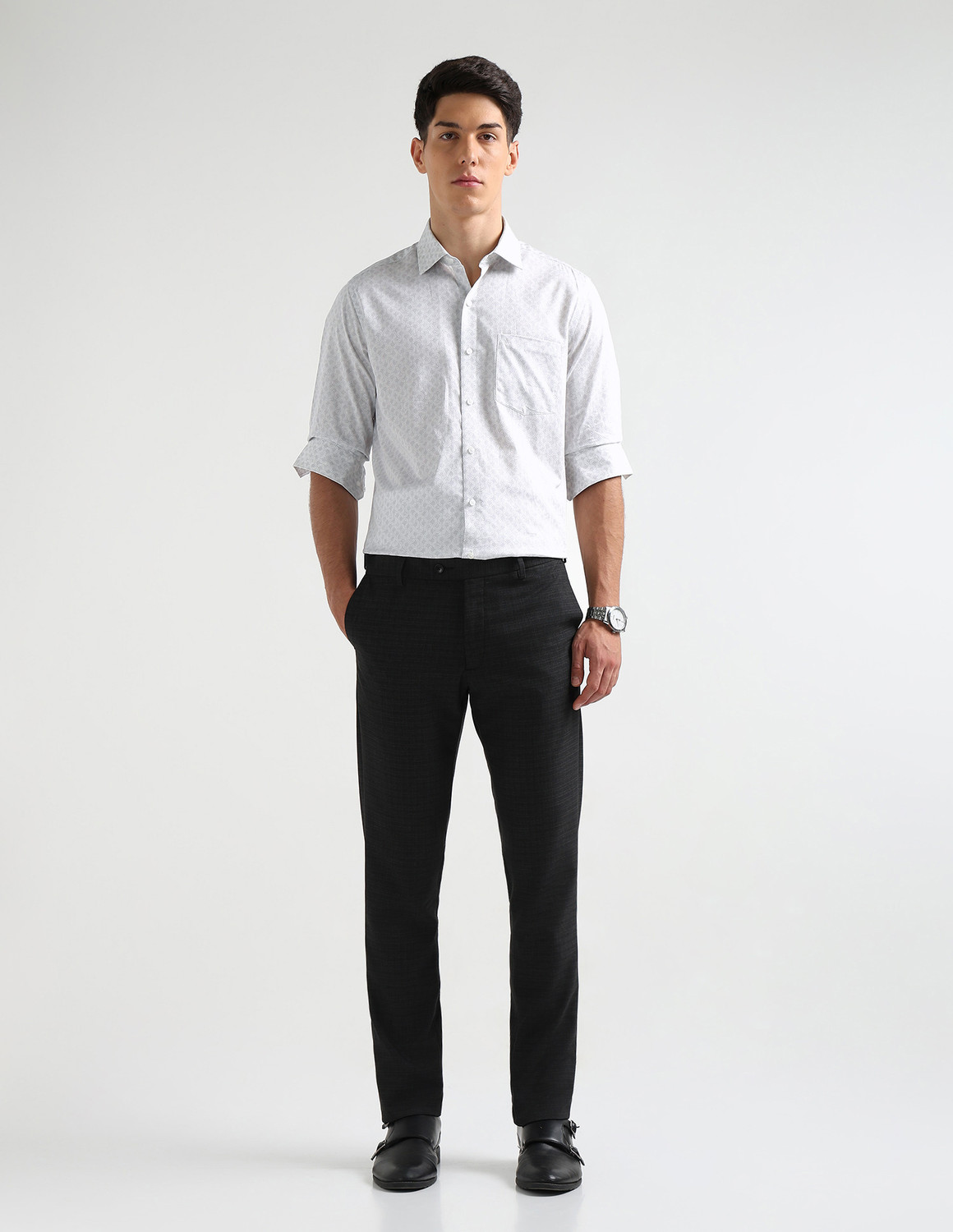Image of ARROW Men Printed Formal Grey Shirt