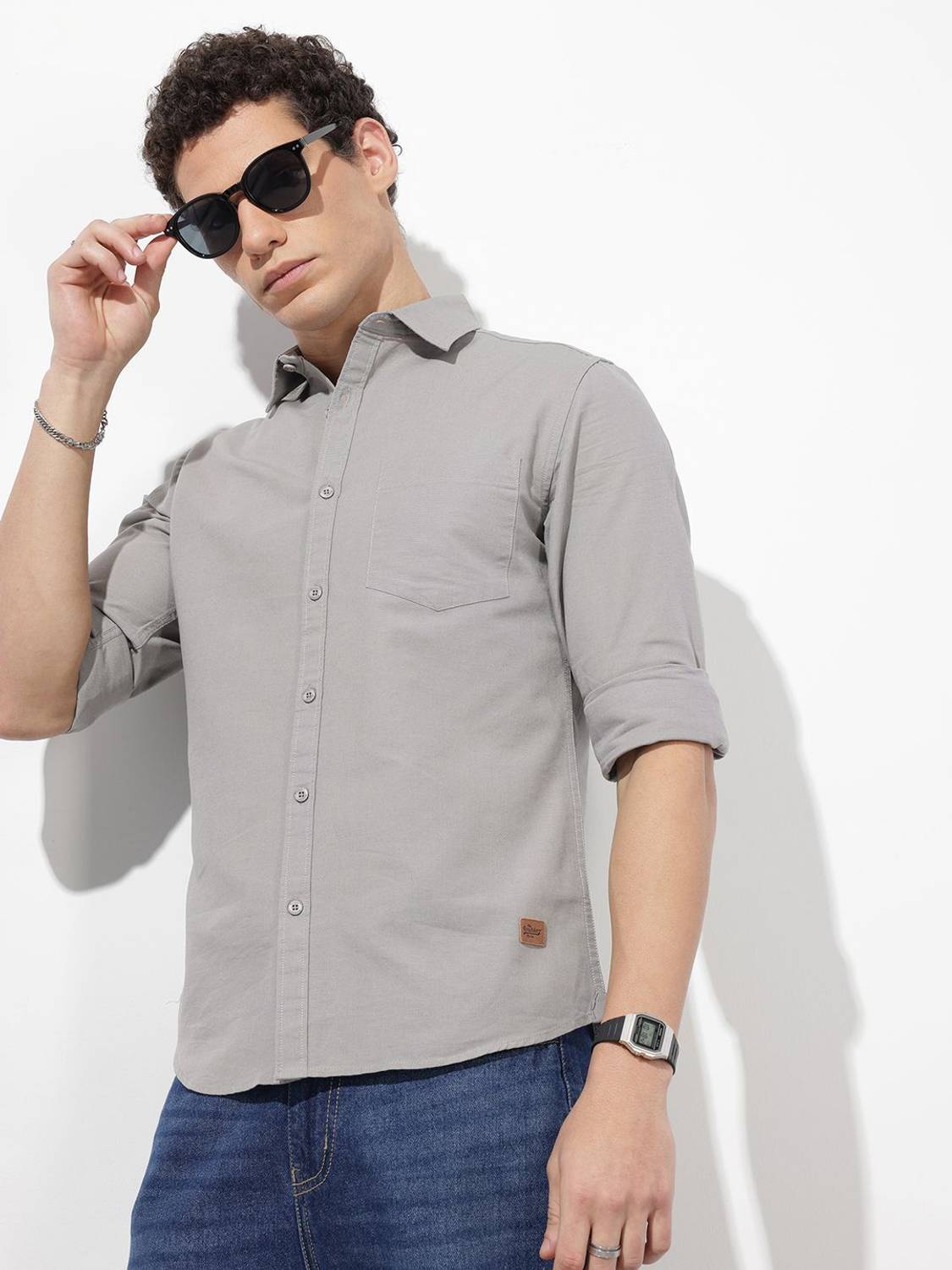 Roadster Men Solid Casual Grey Shirt - Image 1