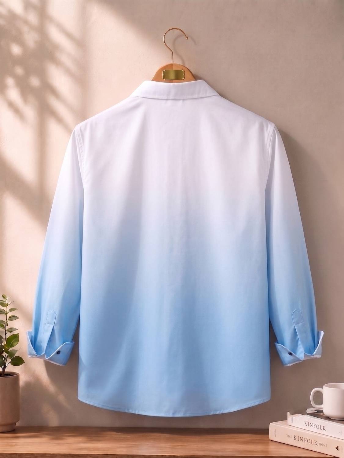 bollydolldesigner Men Dyed/Ombre Casual White, Light Blue Shirt - Image 2