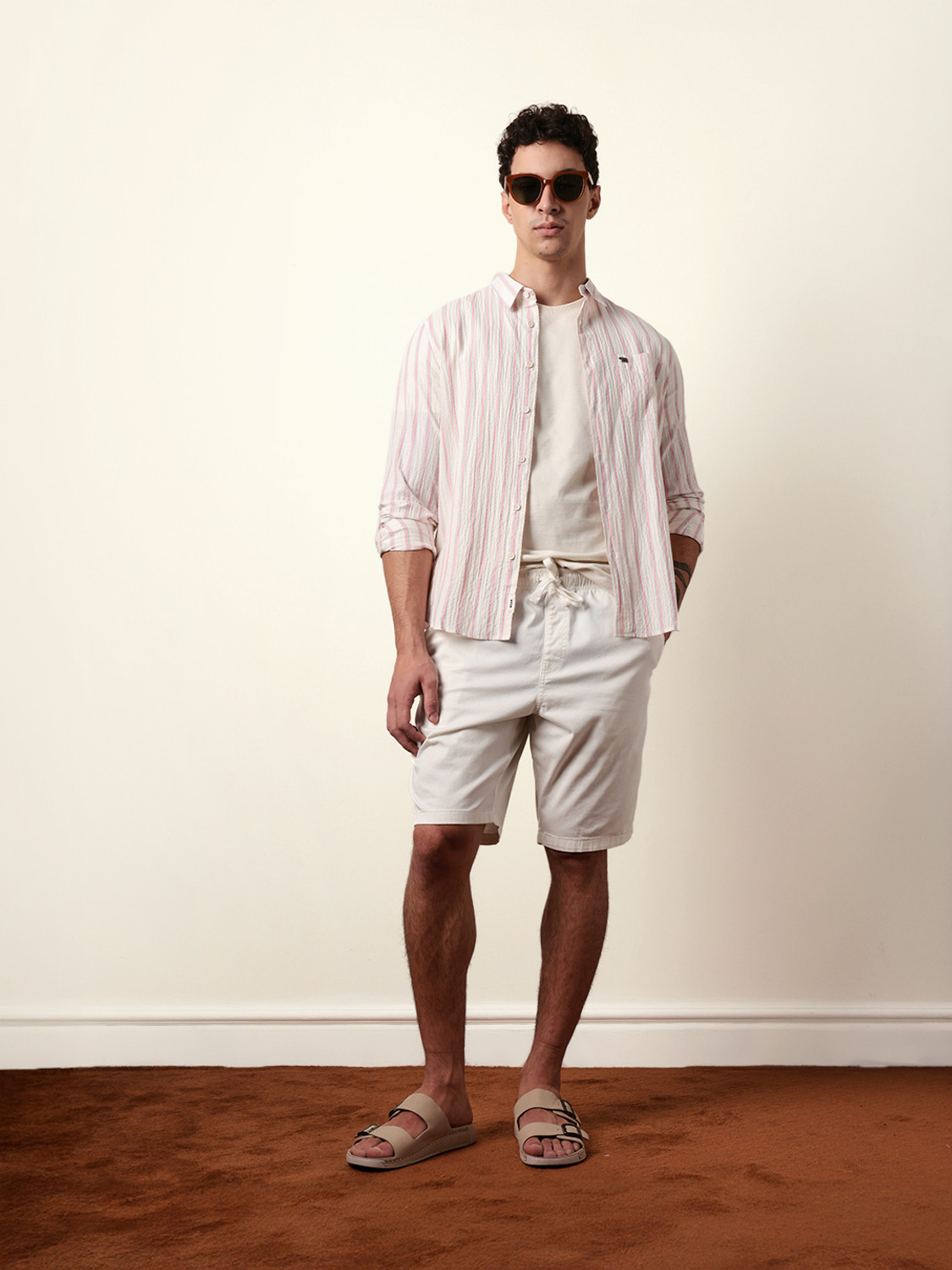Image of THE BEAR HOUSE Men Striped Casual Pink Shirt