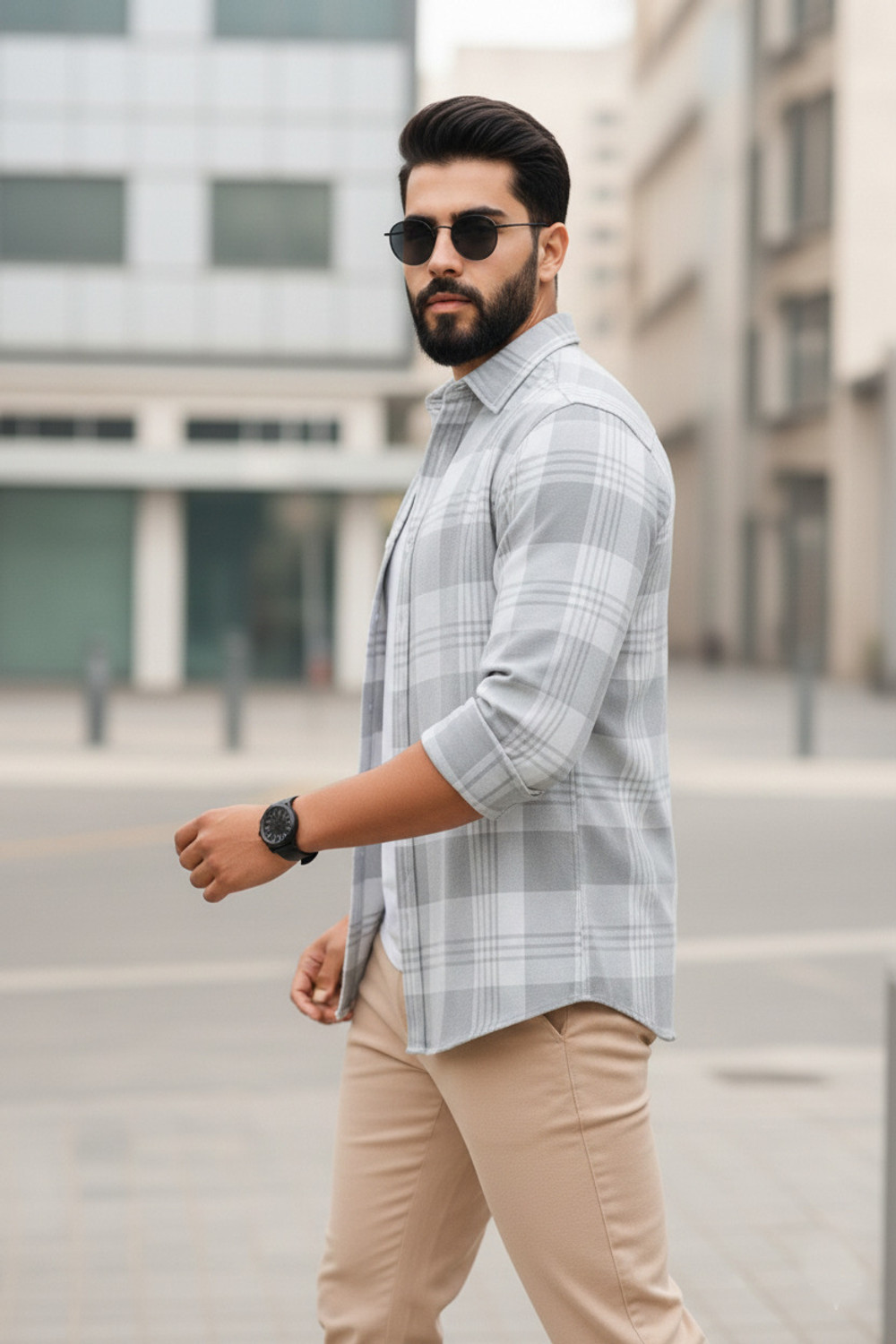 Image of S-LINE Men Checkered Casual Grey Shirt