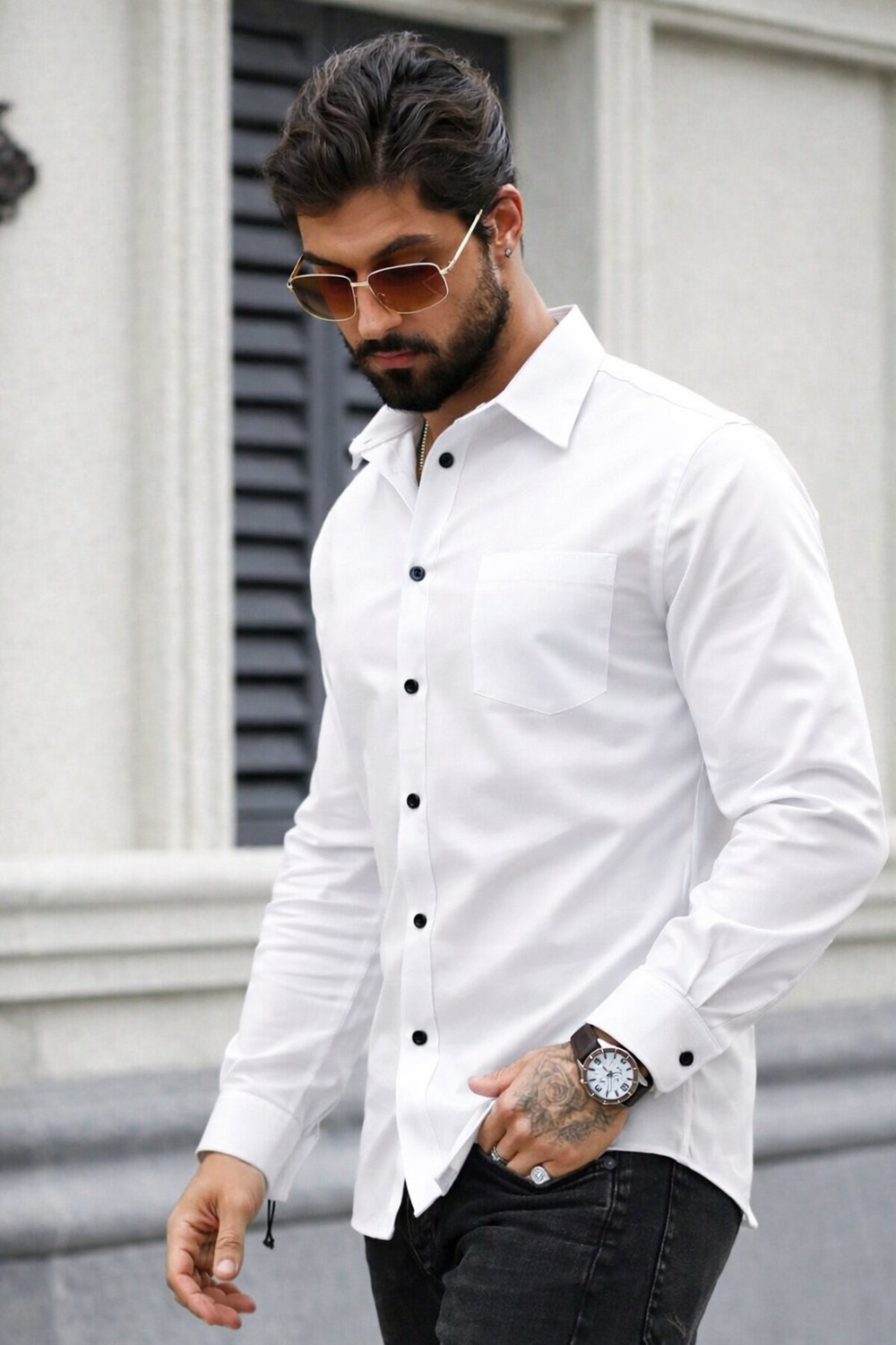 Image of METRONAUT Men Solid Casual White Shirt