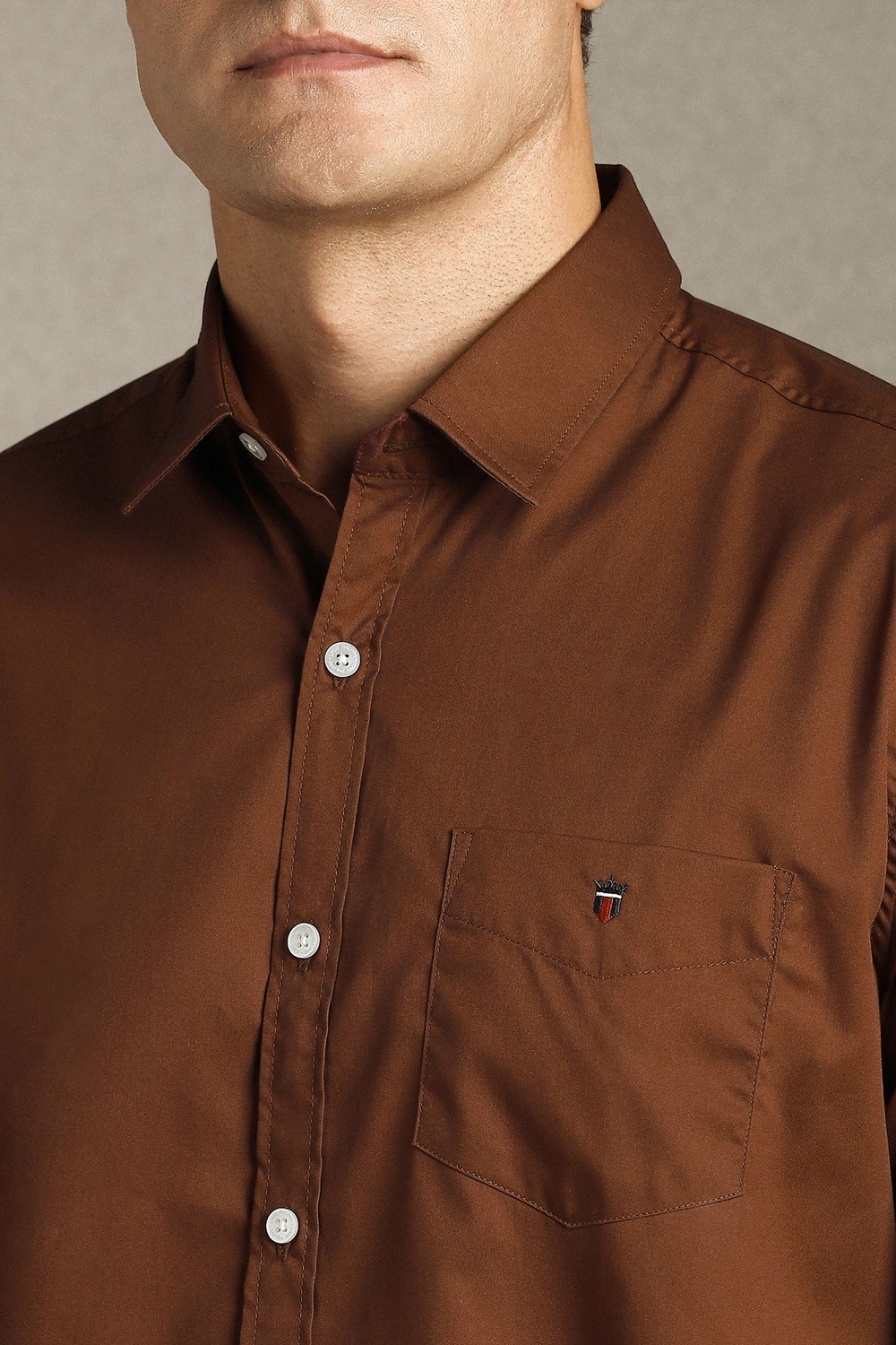 Image of LOUIS PHILIPPE Men Solid Casual Brown Shirt