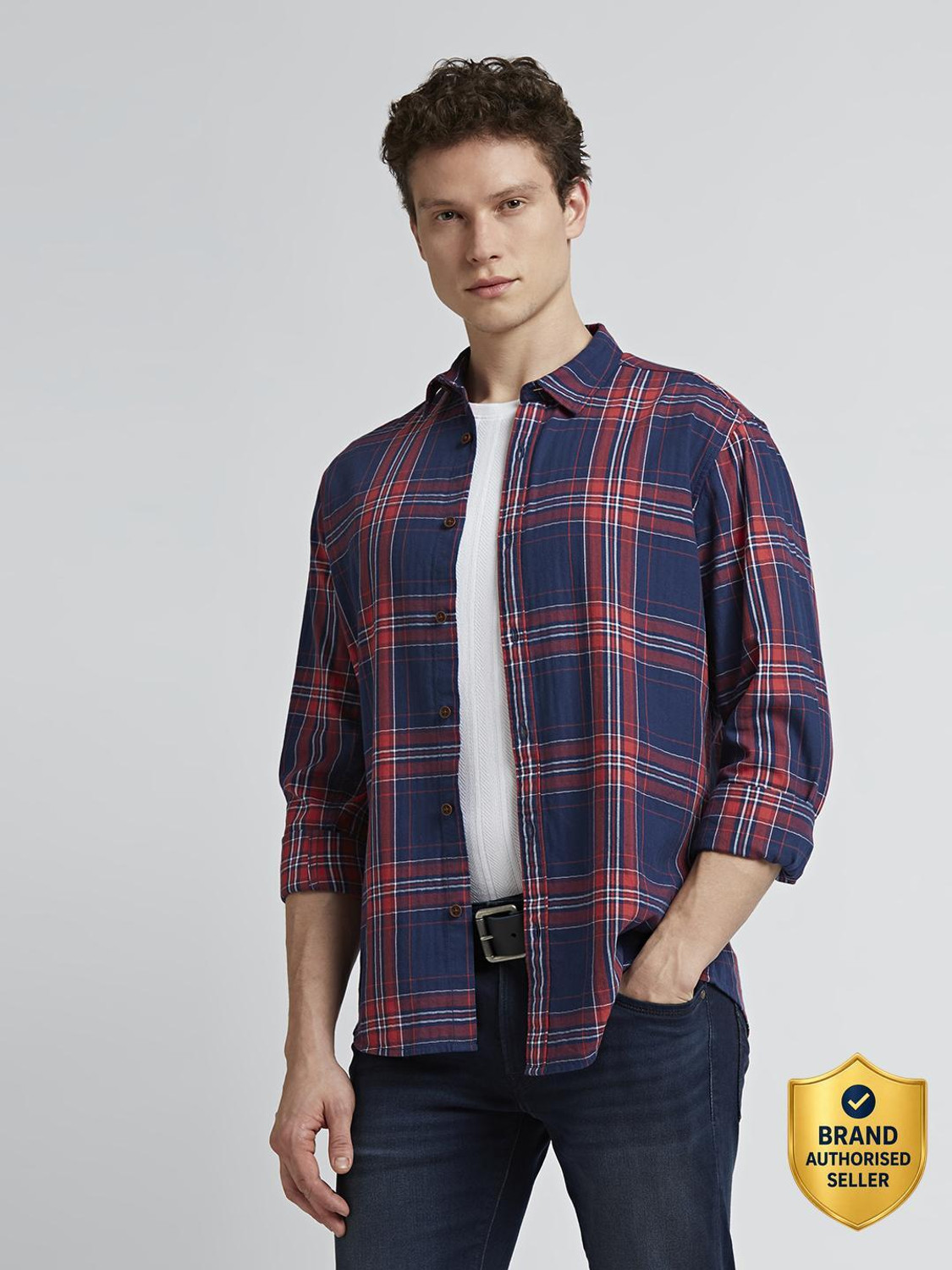 Image of Pepe Jeans Men Regular Fit Checkered Casual Shirt