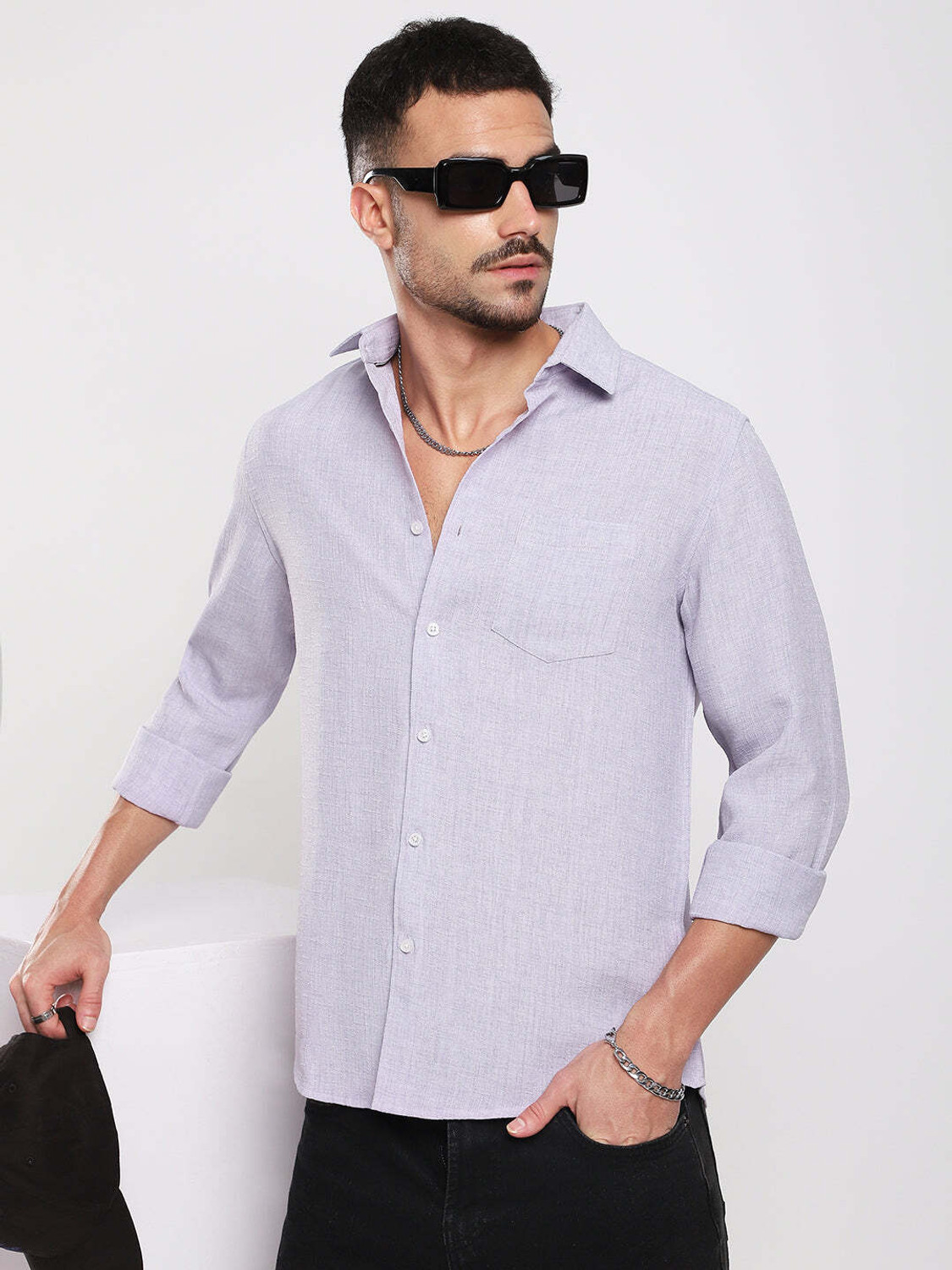 Image of VASTRADO Men Regular Fit Solid Cut Away Collar Casual Shirt