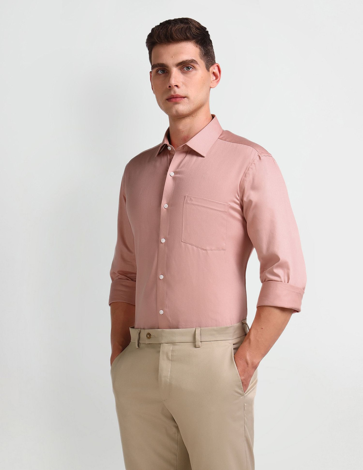 Image of ARROW Men Solid Formal Orange Shirt