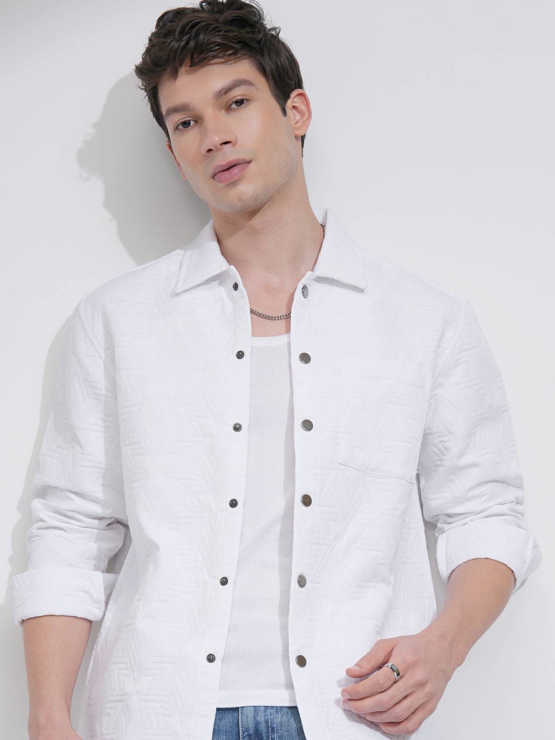 HIGHLANDER Men White Printed Casual Shirt - Image 1