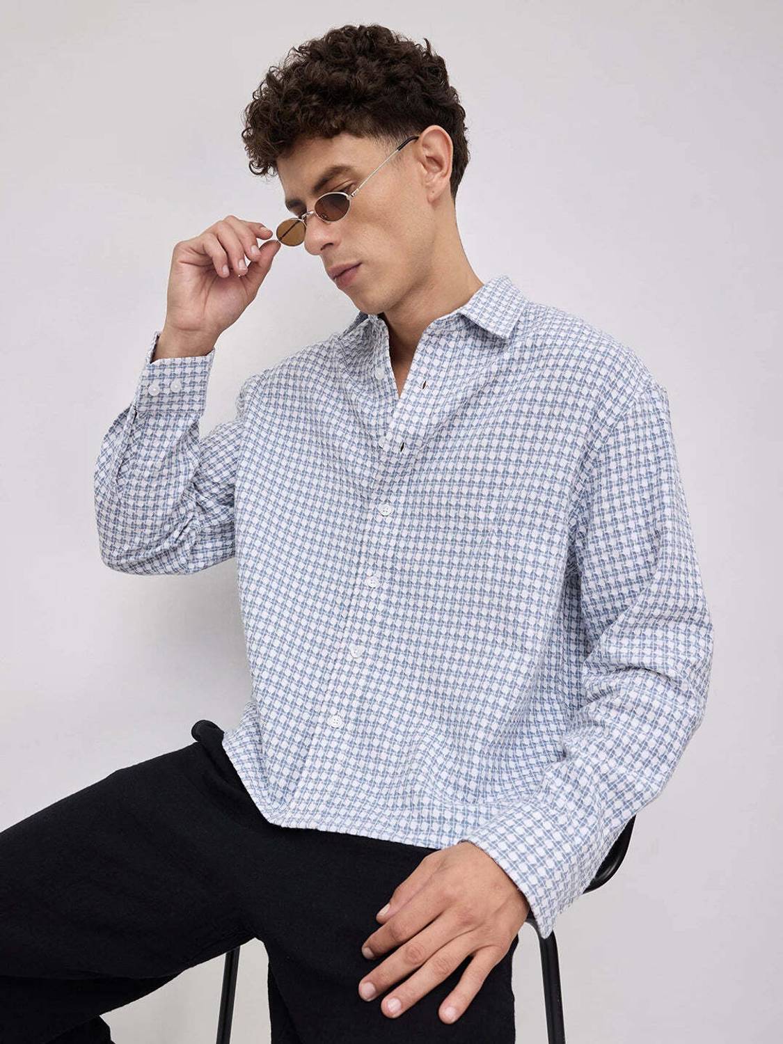 VASTRADO Men Blue Checkered Shirt - Image 1