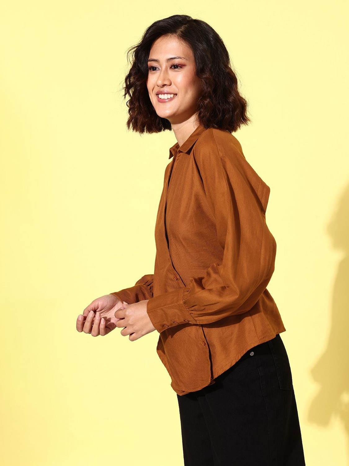 Image of Roadster Women Solid Casual Brown Shirt