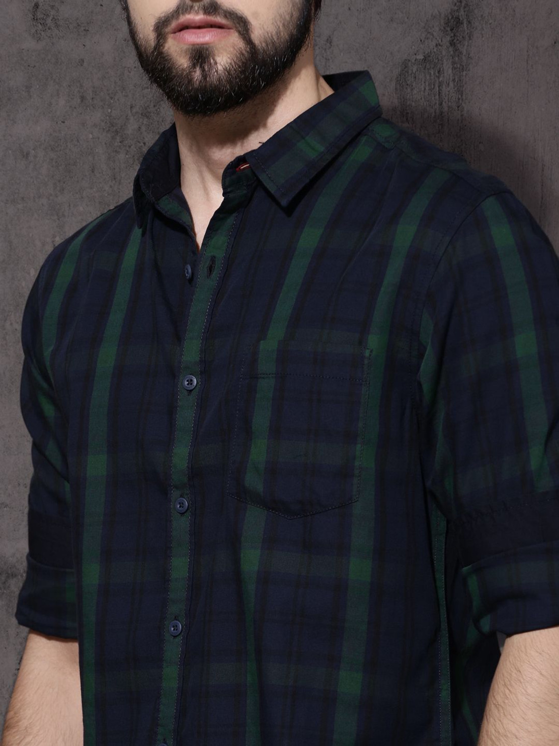 Image of Roadster Men Checkered Casual Blue Shirt