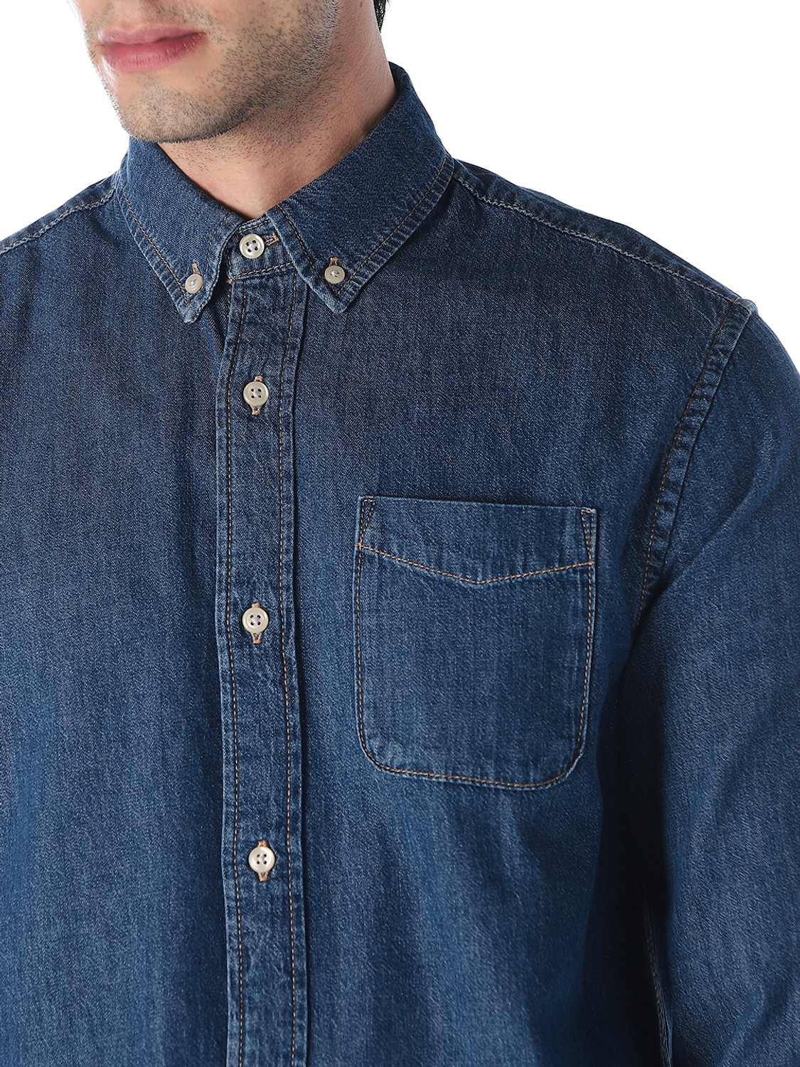 Image of JACK & JONES Men Solid Casual Blue Shirt
