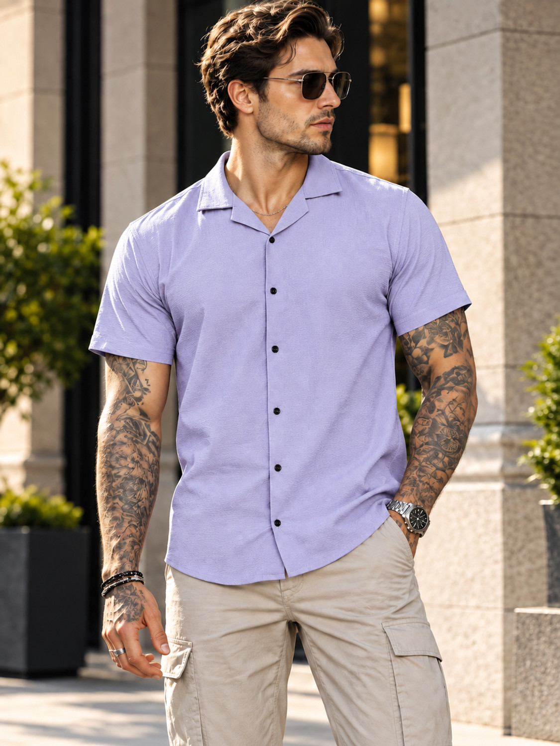 Image of METRONAUT Men Regular Fit Self Design Spread Collar Casual Shirt