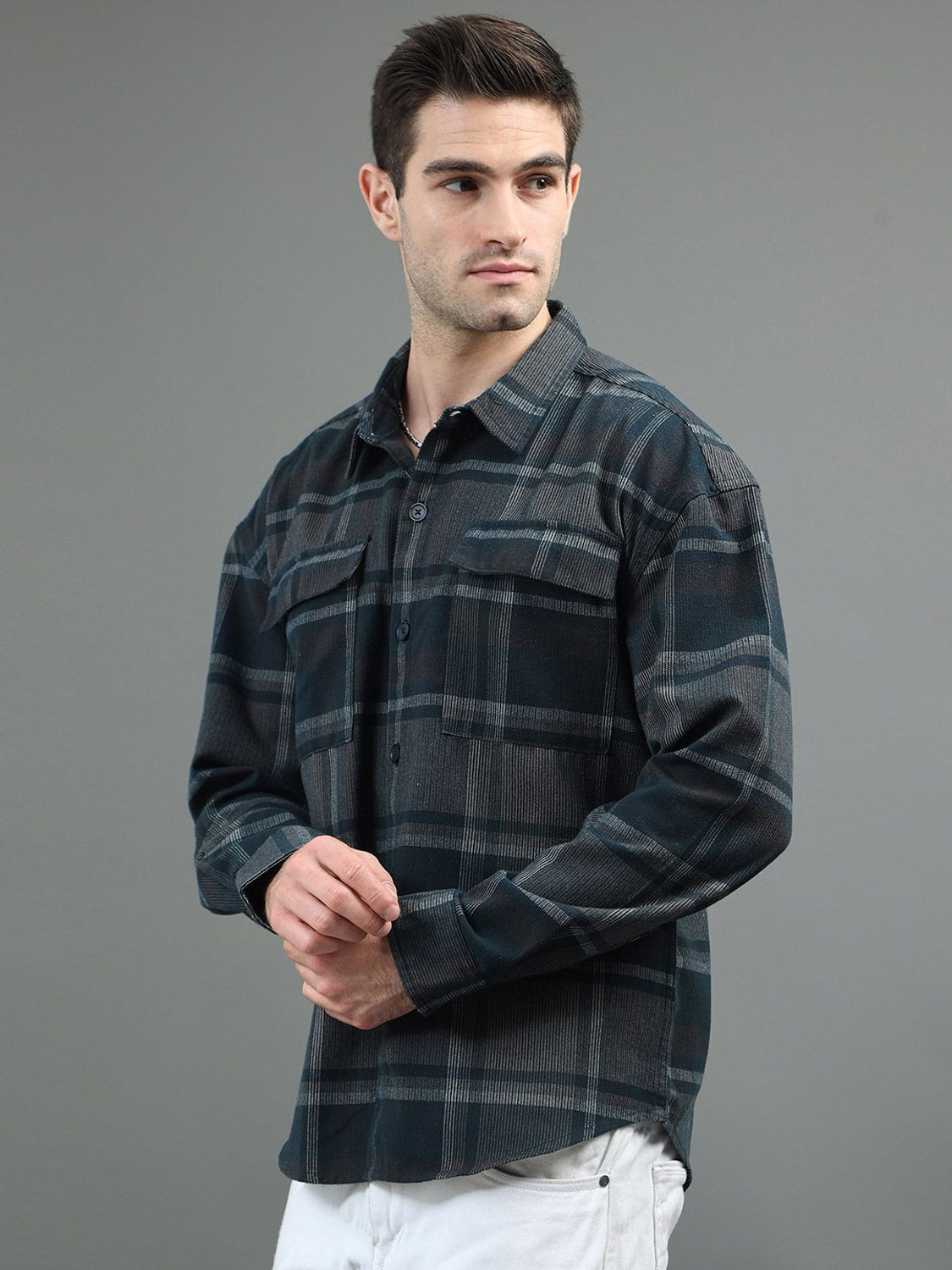 Image of HERE&NOW Men Checkered Casual Blue Shirt