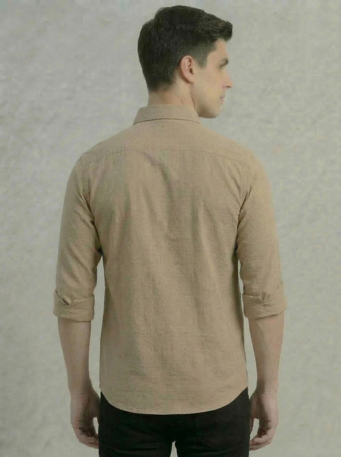 Image of METRONAUT Men Self Design Casual Beige Shirt