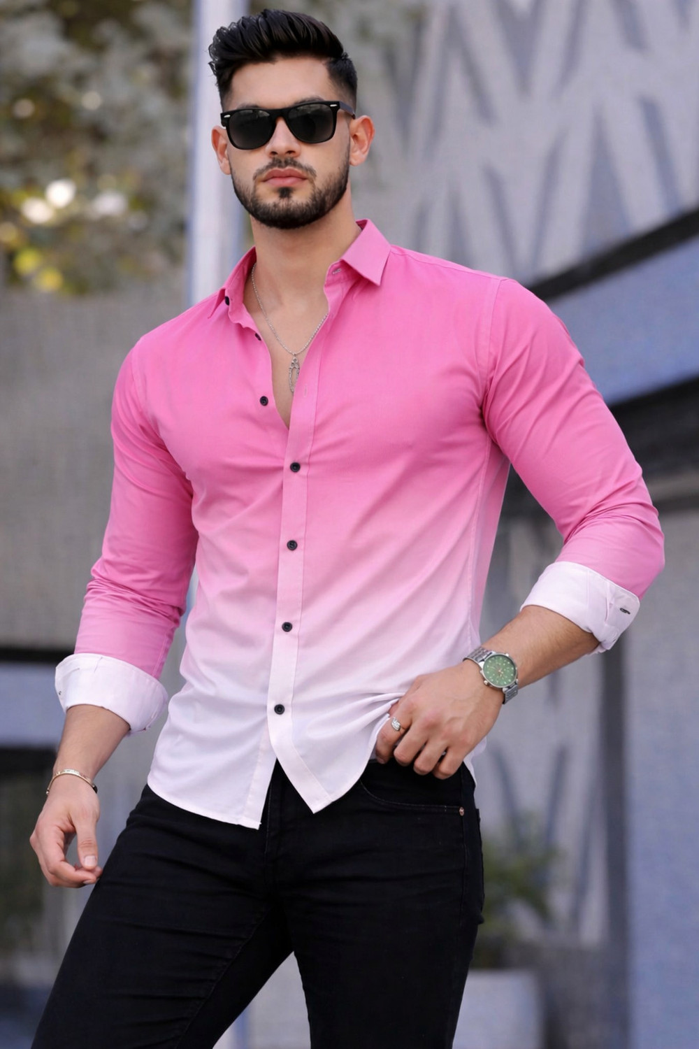 Image of Uiriuy Men Dyed /Ombre Casual Multicolor Shirt