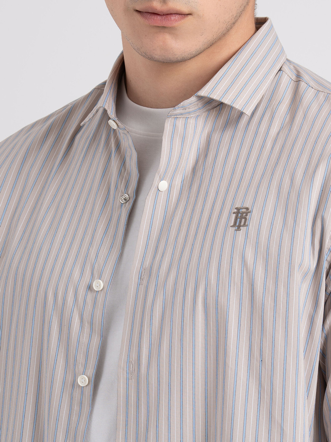 Image of RED TAPE Men Striped Casual Beige Shirt