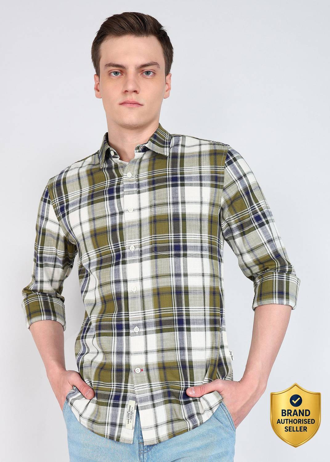 BEING HUMAN Men Checkered Casual Green Shirt