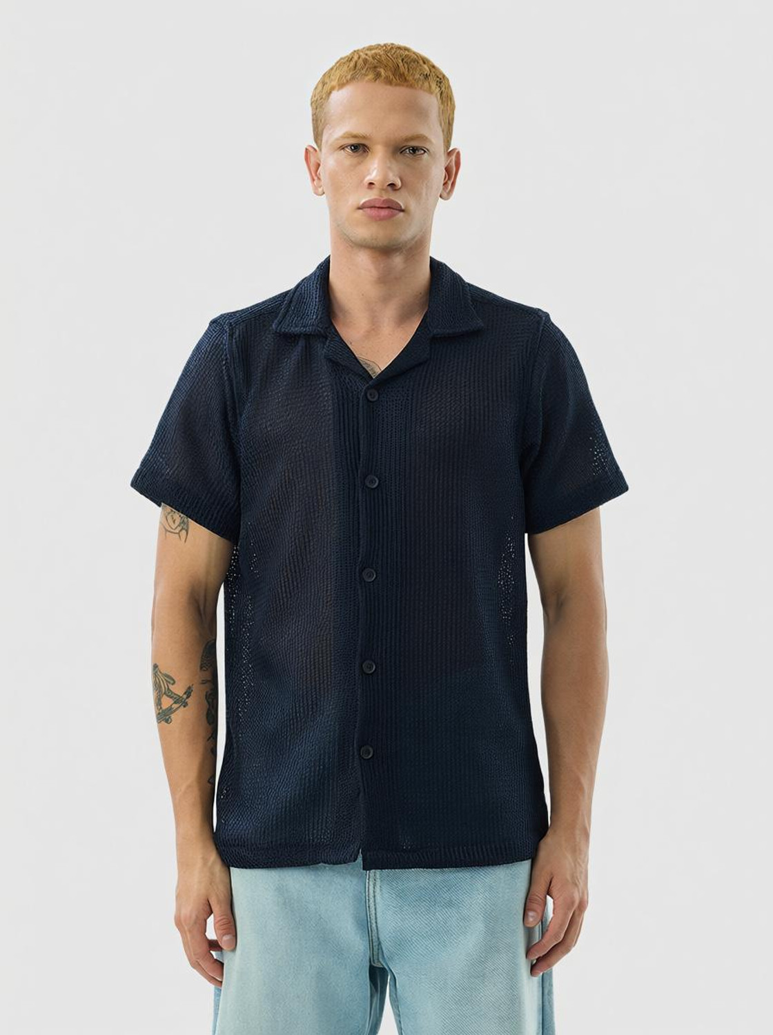 Snitch Men Striped Casual Dark Blue Shirt