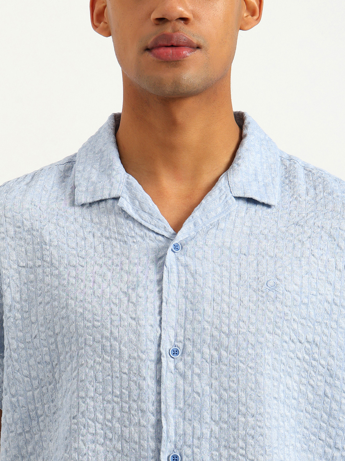 Image of United Colors of Benetton Men Self Design Casual Blue Shirt