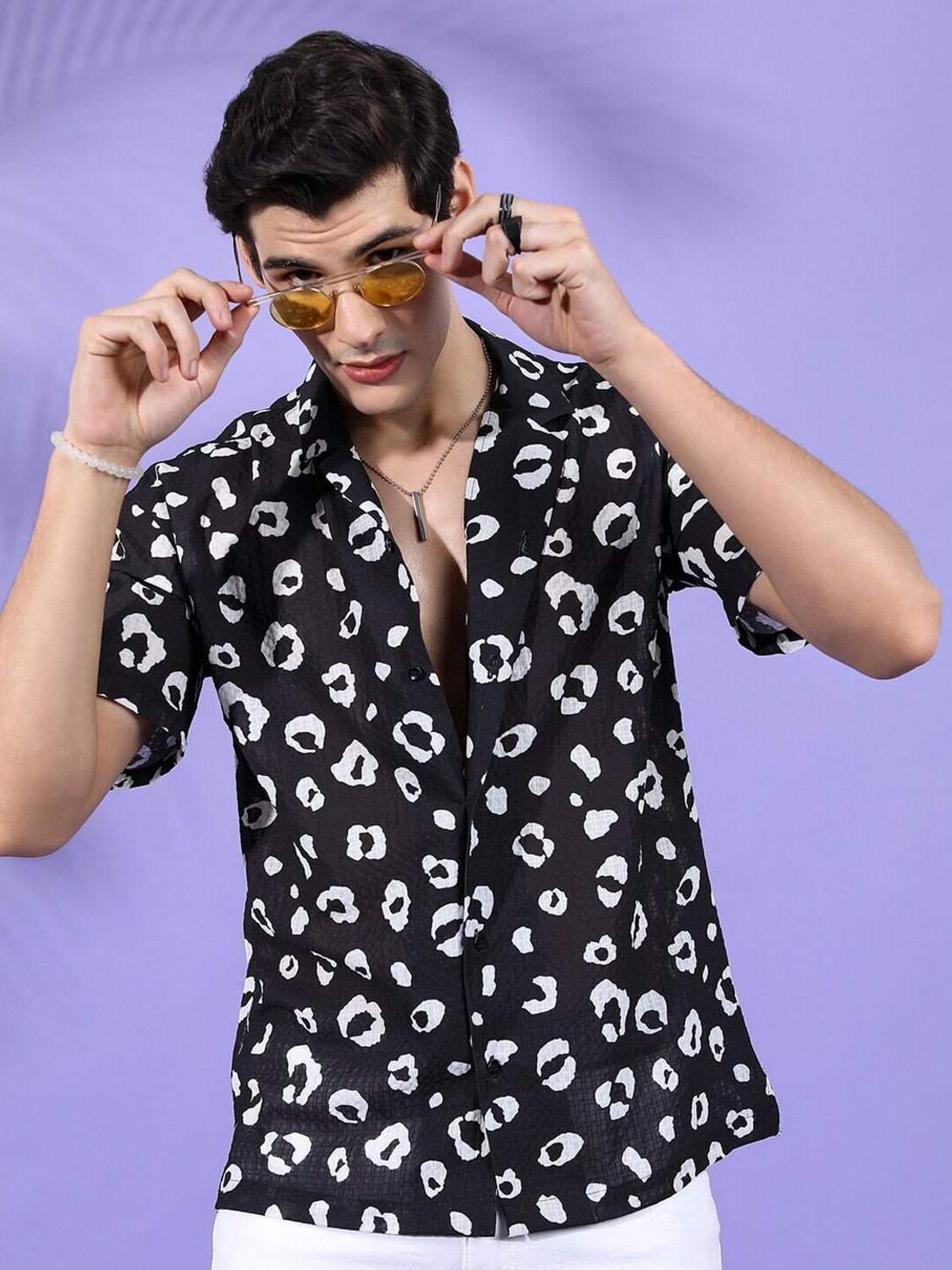 Image of The Indian Garage Co. Men Animal Print Beach Wear Black Shirt