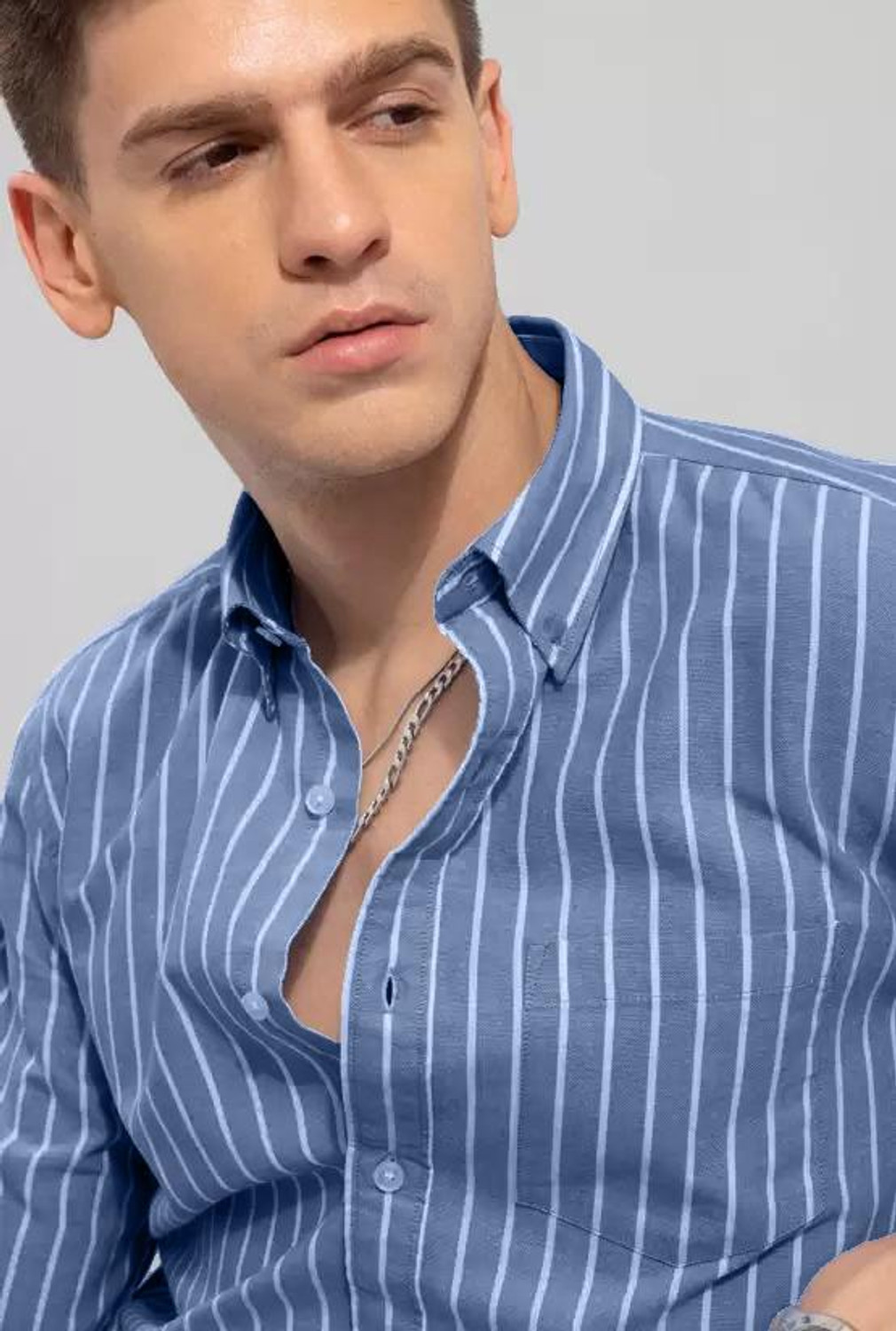 Image of RODEIZ Men Striped Casual Blue, White Shirt
