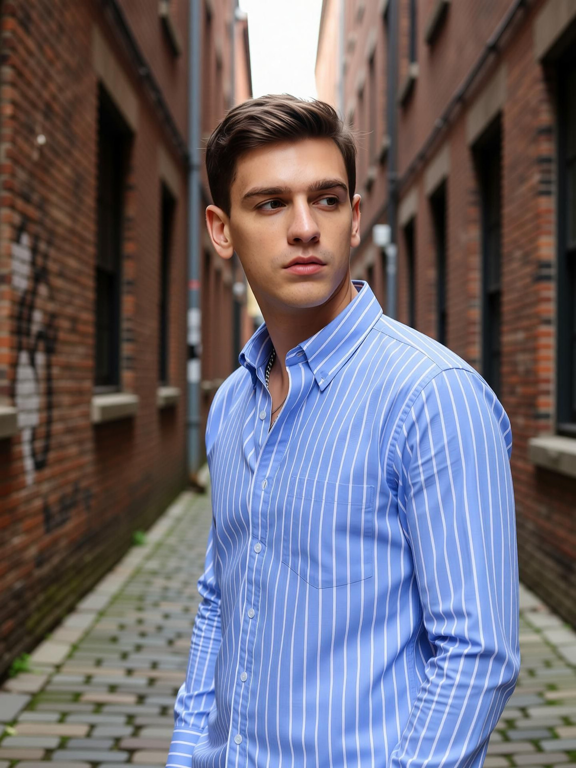 Image of Tekwani Men Striped Casual Light Blue Shirt