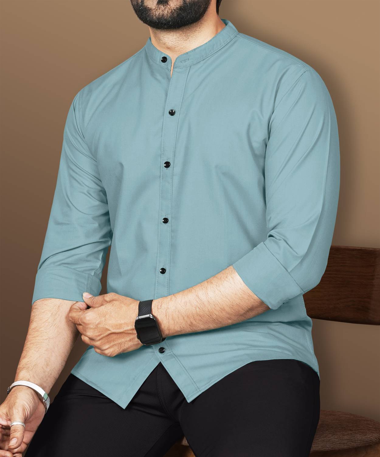 VeBNoR Men Regular Fit Solid Mandarin Collar Casual Shirt
