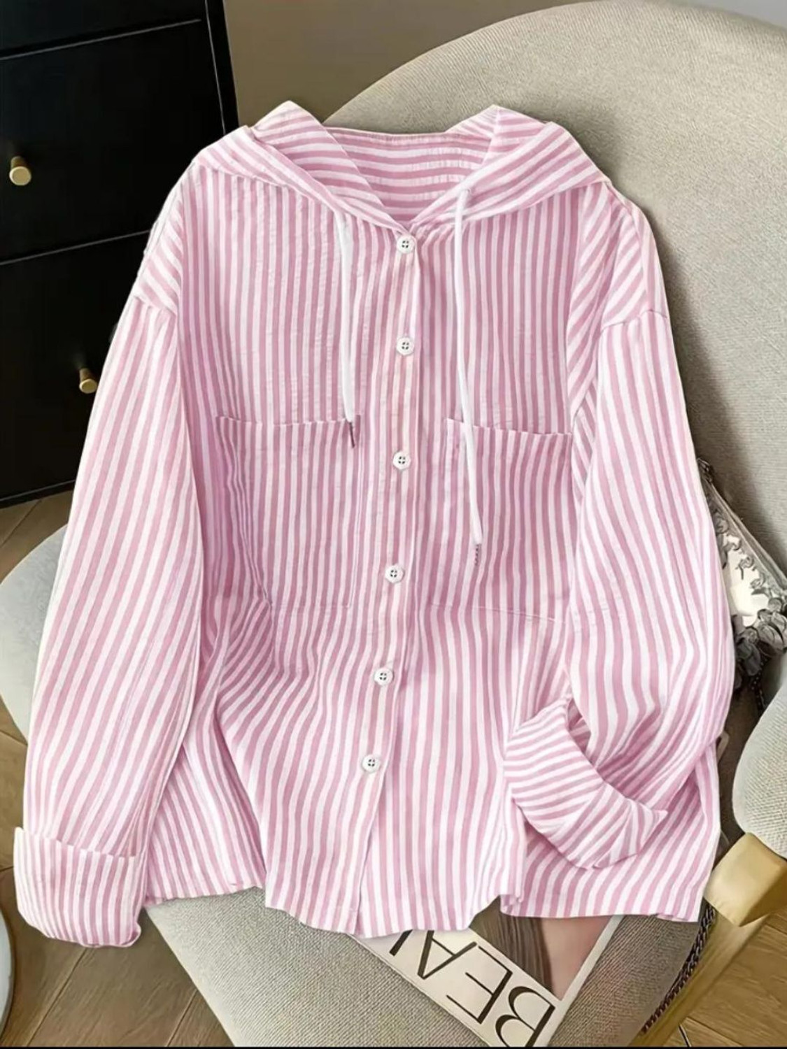 Image of LUSH&LOOM LIFESTYLE Women Striped Casual Pink Shirt