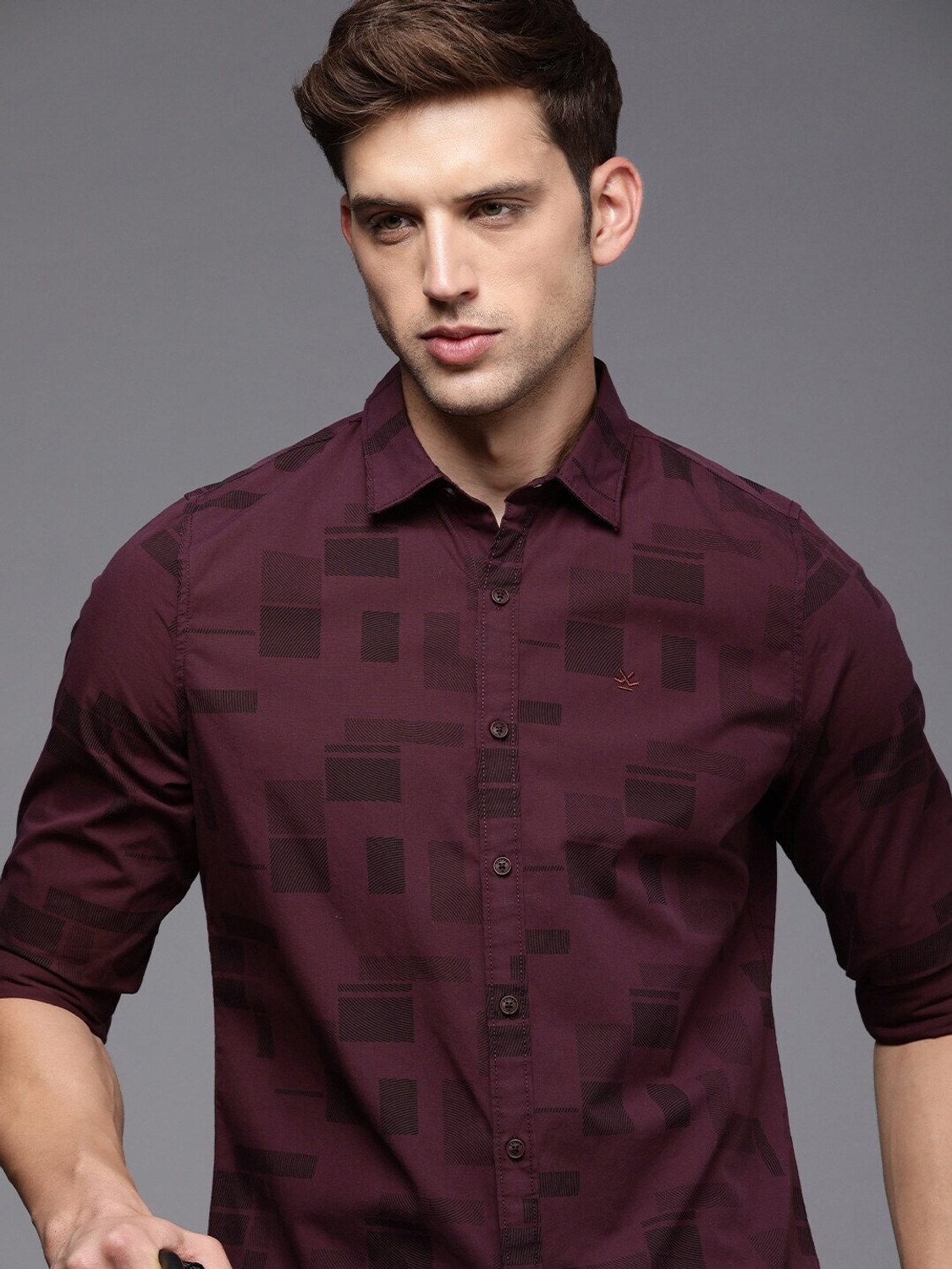 Image of WROGN Men Printed Casual Purple, Black Shirt