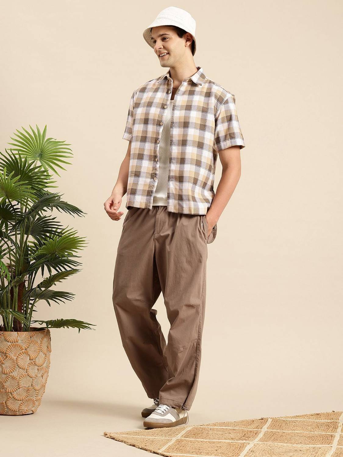 Mast & Harbour Men Checkered Casual Beige Shirt - Image 4