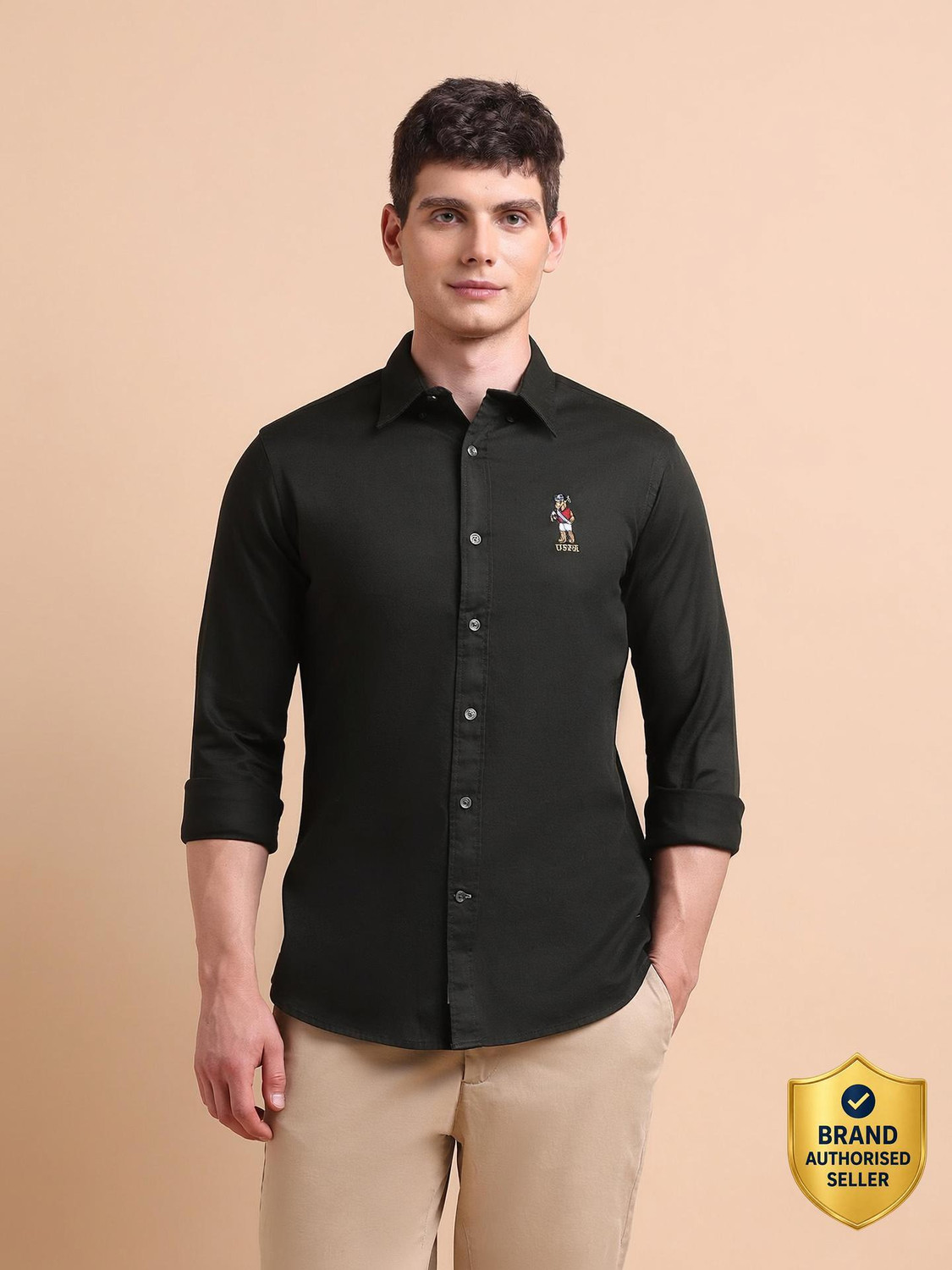 Image of U.S. POLO ASSN. Men Solid Casual Green Shirt