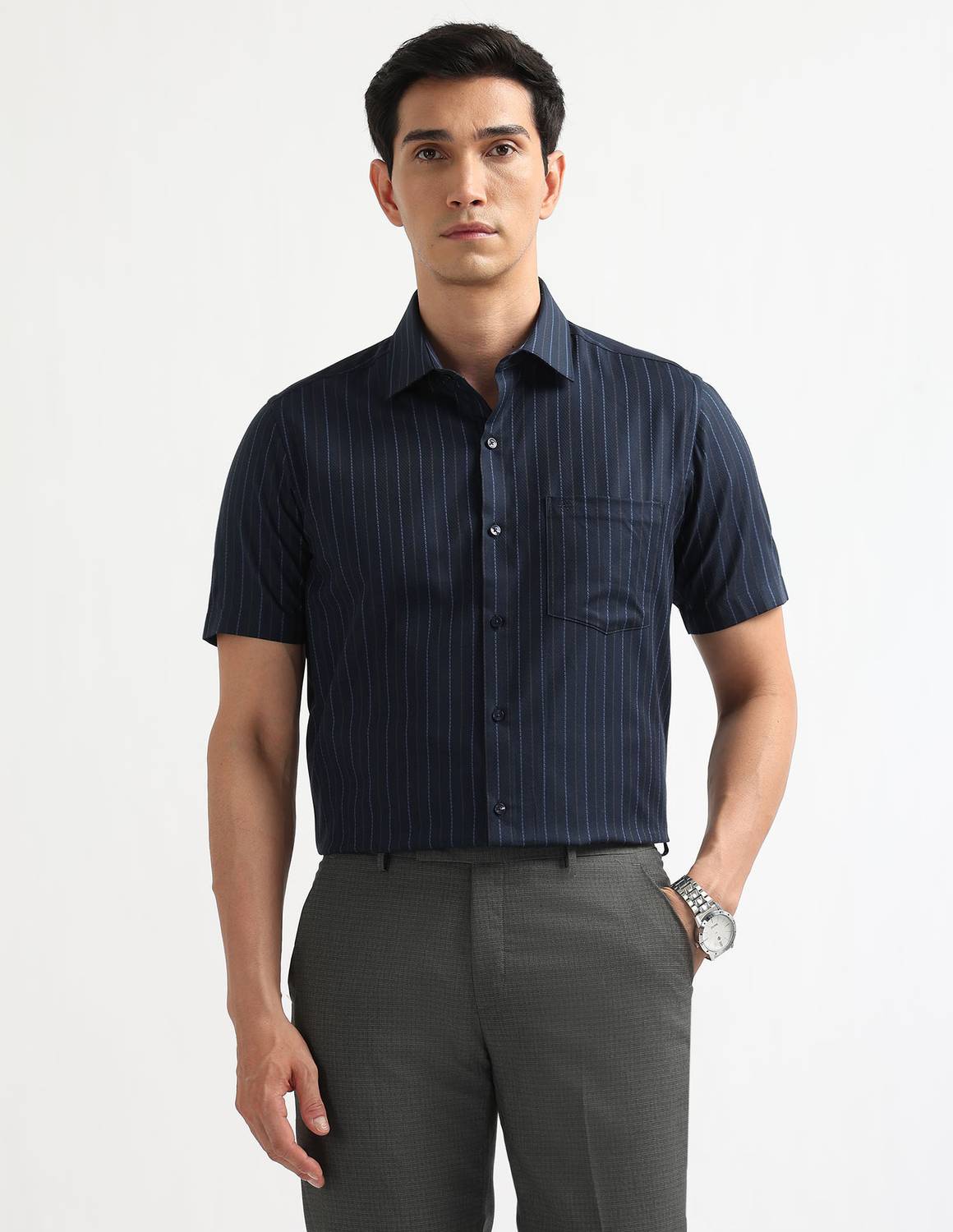 ARROW Men Striped Formal Blue Shirt