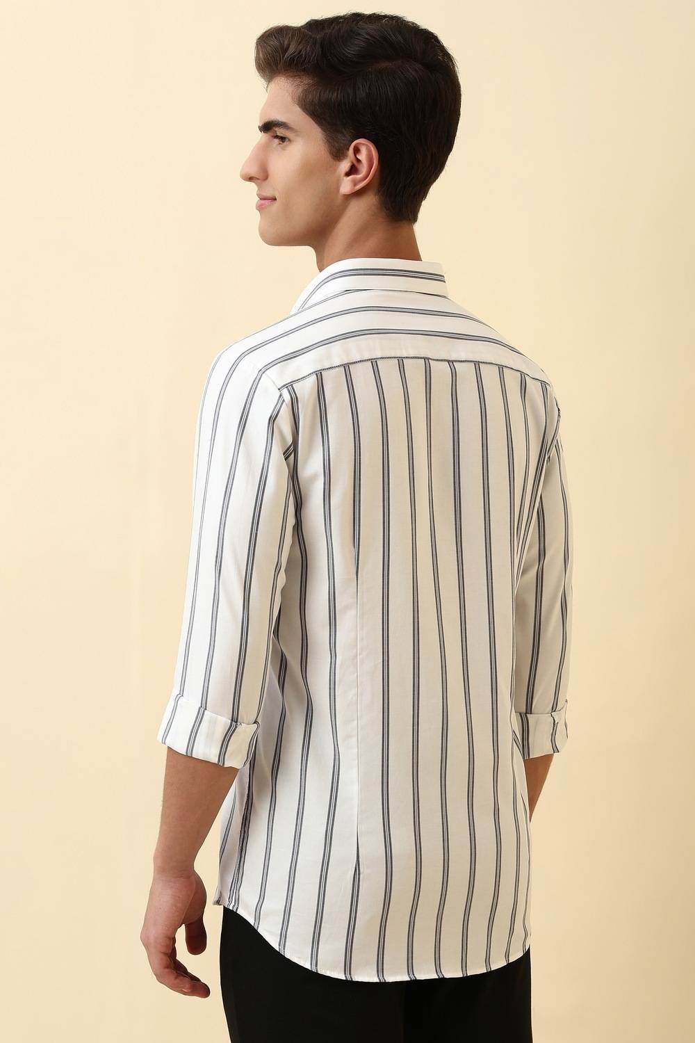Allen Solly Men Striped Casual White Shirt - Image 3