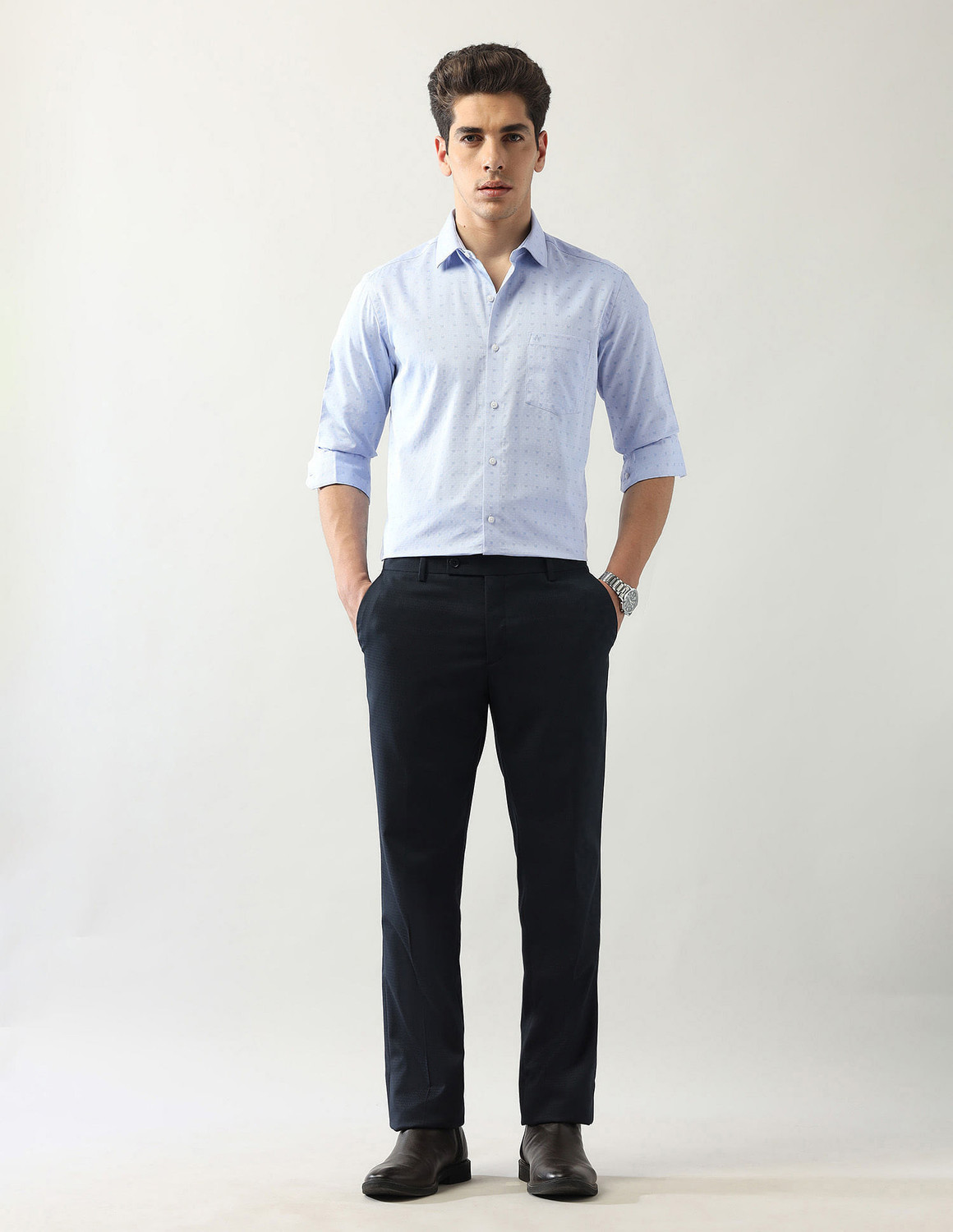 Image of ARROW Men Checkered Formal Blue Shirt