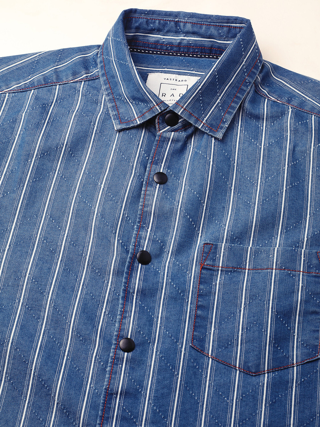 Image of VASTRADO Men Striped Casual Blue Shirt