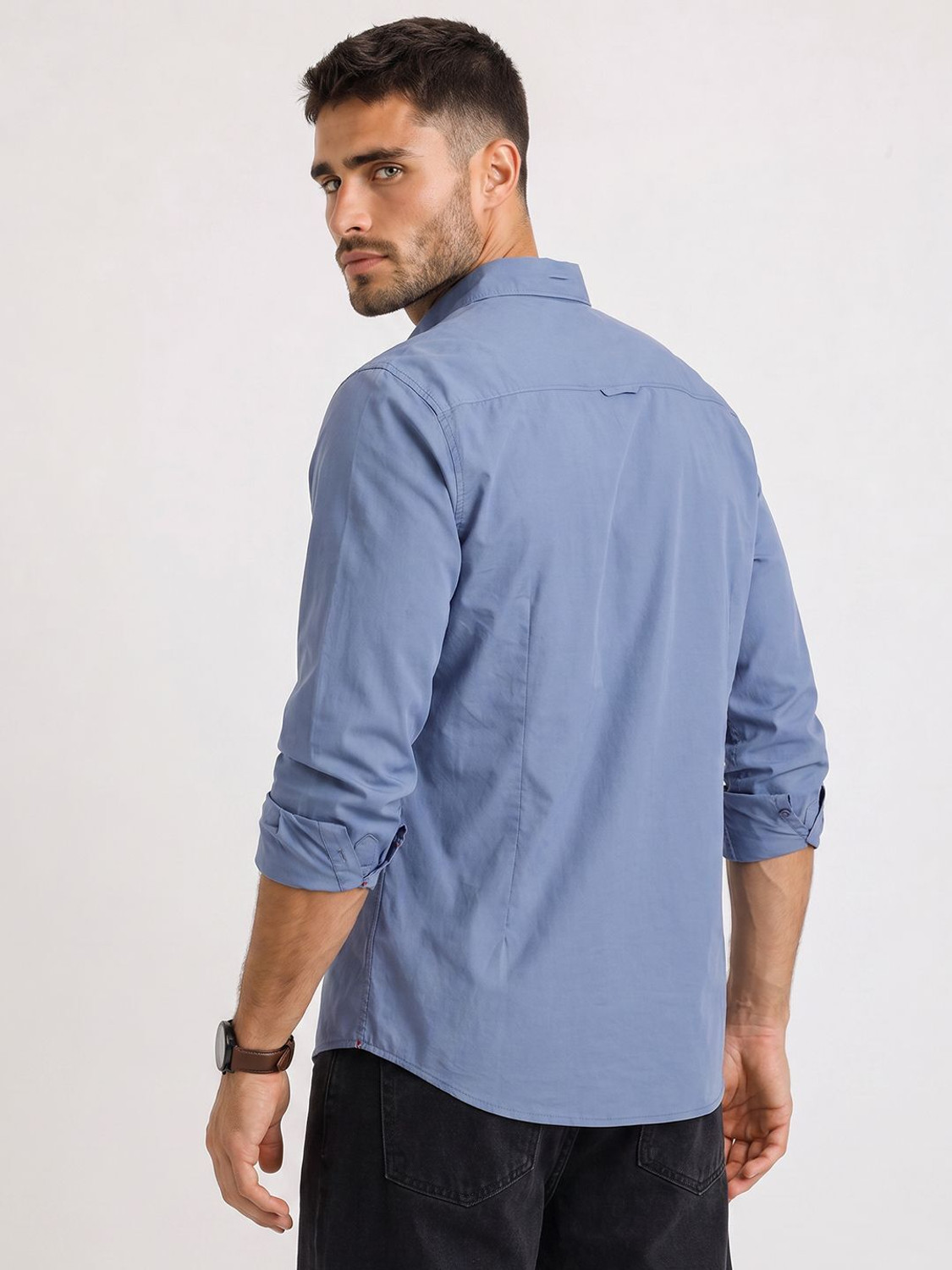Image of Roadster Men Solid Casual Blue Shirt