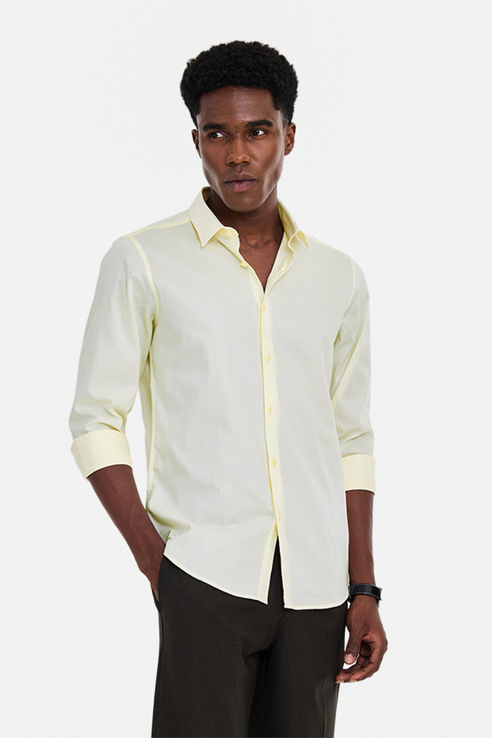 Snitch Men Solid Formal Yellow Shirt