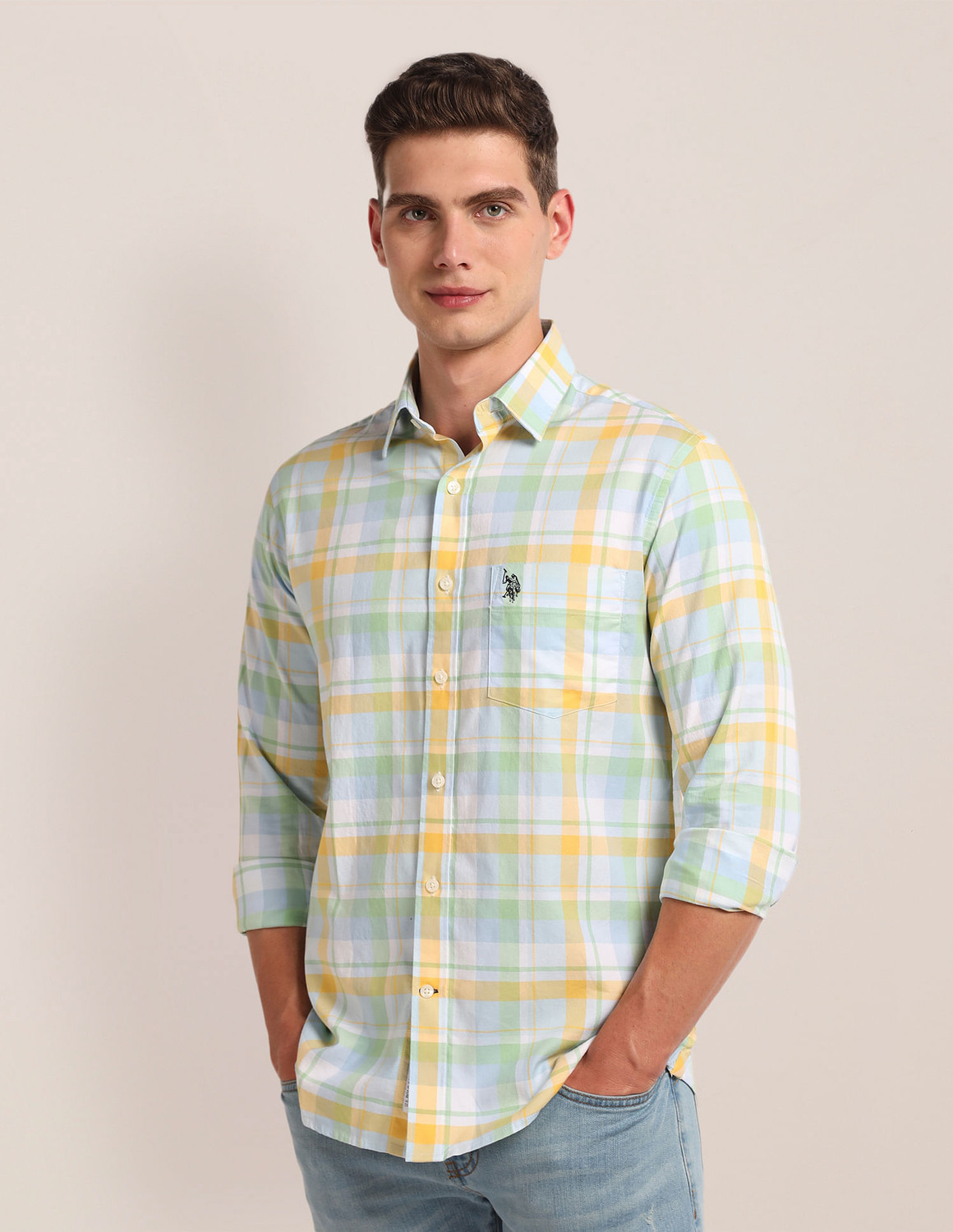 Image of U.S. POLO ASSN. Men Checkered Casual Multicolor Shirt