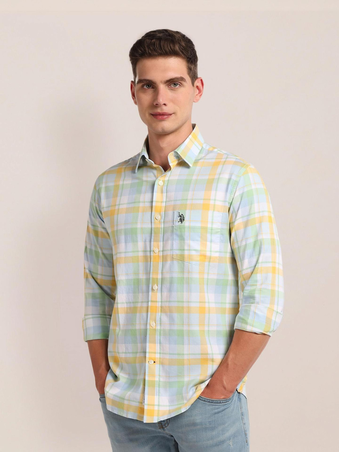 Image of U.S. POLO ASSN. Men Checkered Casual Multicolor Shirt
