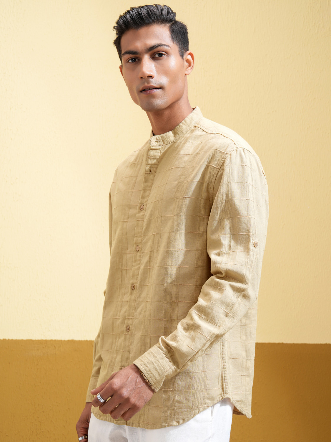 Image of HIGHLANDER Men Checkered Casual Khaki Shirt