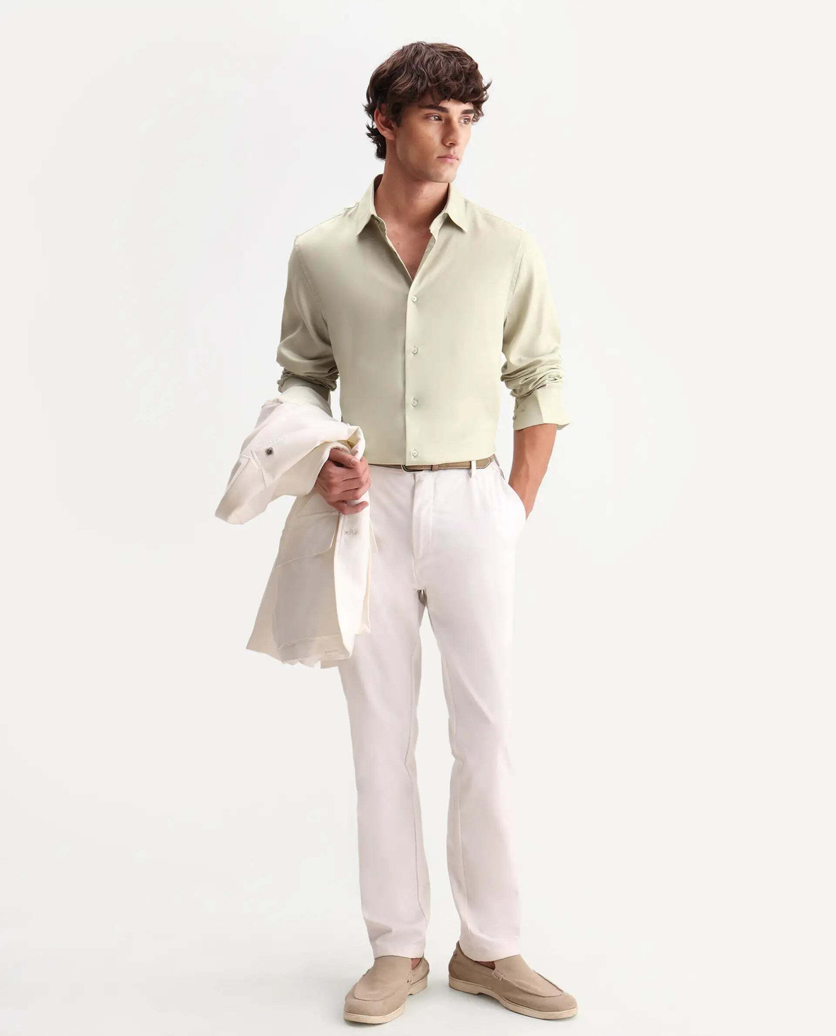 Image of RARE RABBIT Men Solid Casual Beige Shirt
