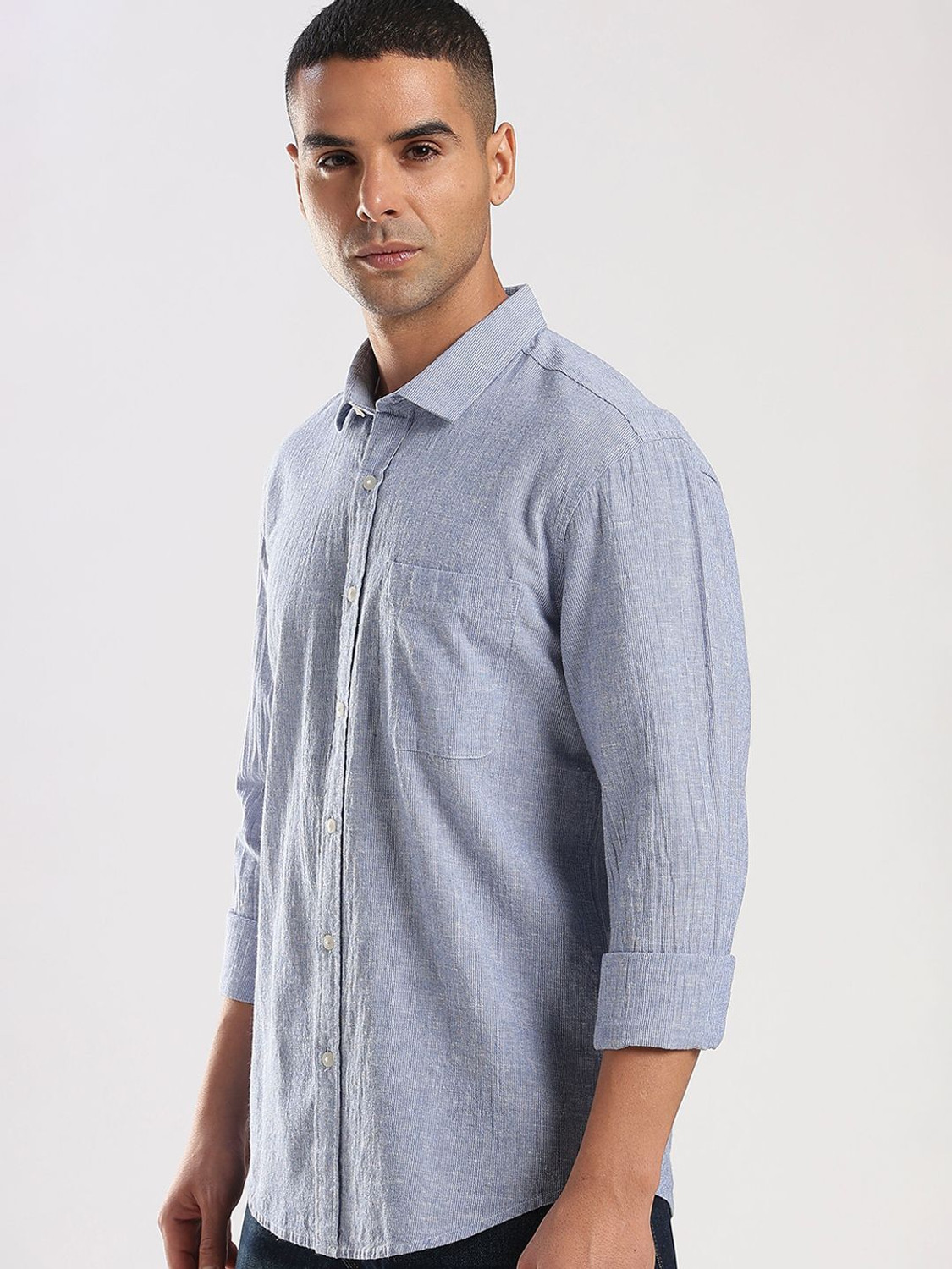 Image of HERE&NOW Men Striped Casual Blue Shirt